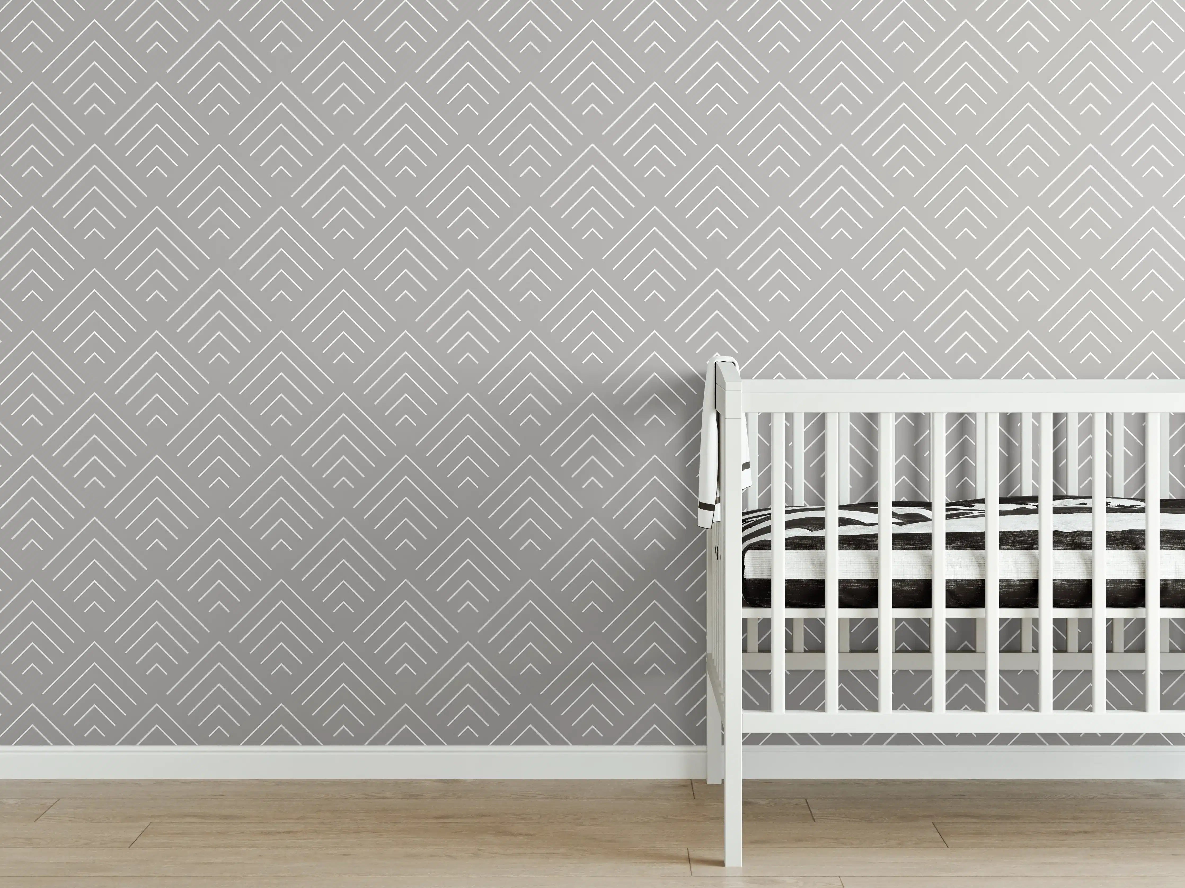 Babyzimmer Wandgestaltung - Geometrisches Muster in dezenten Grau-Tönen