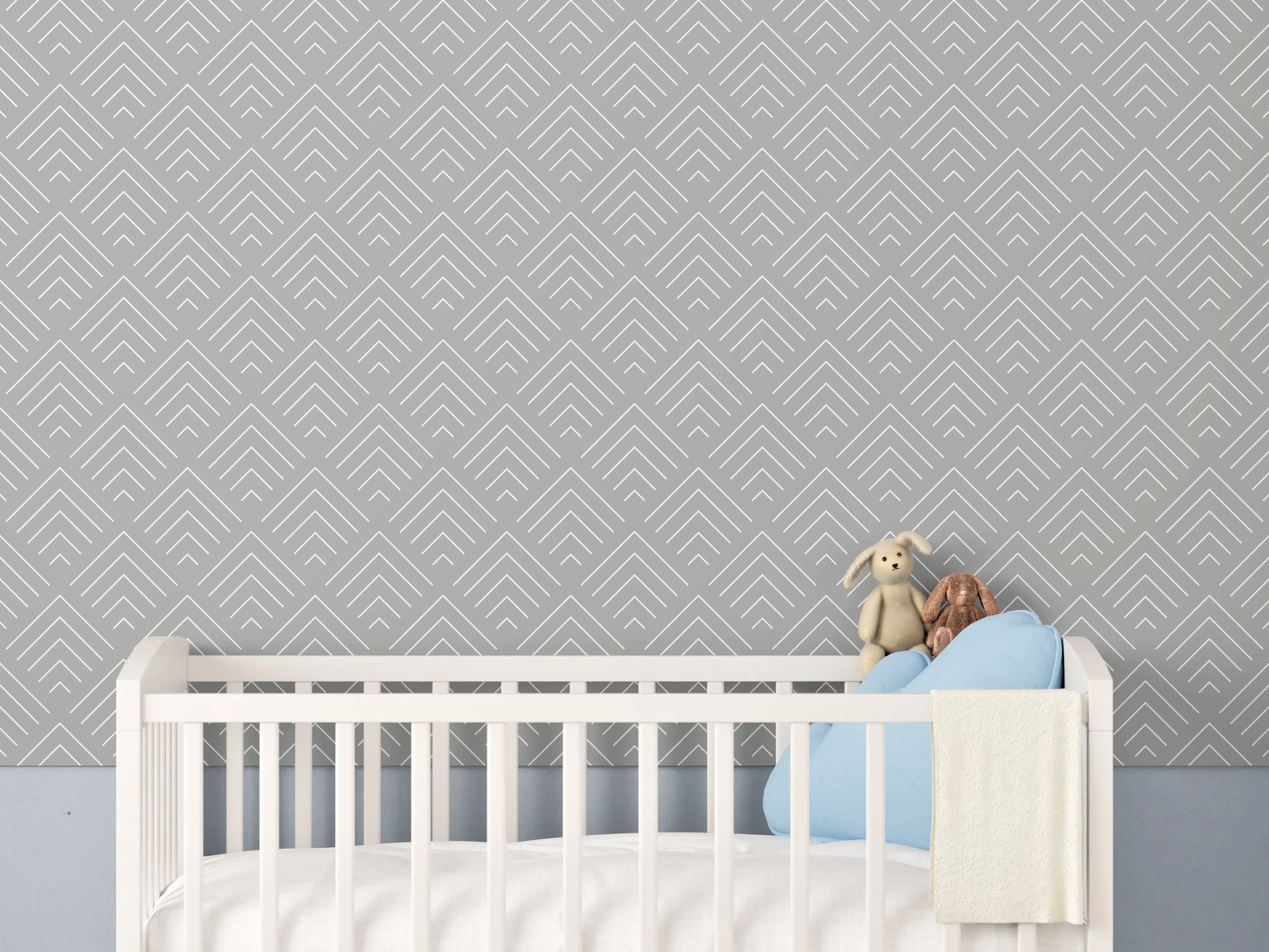 Babyzimmer Wandgestaltung - Geometrisches Muster in dezenten Grau-Tönen