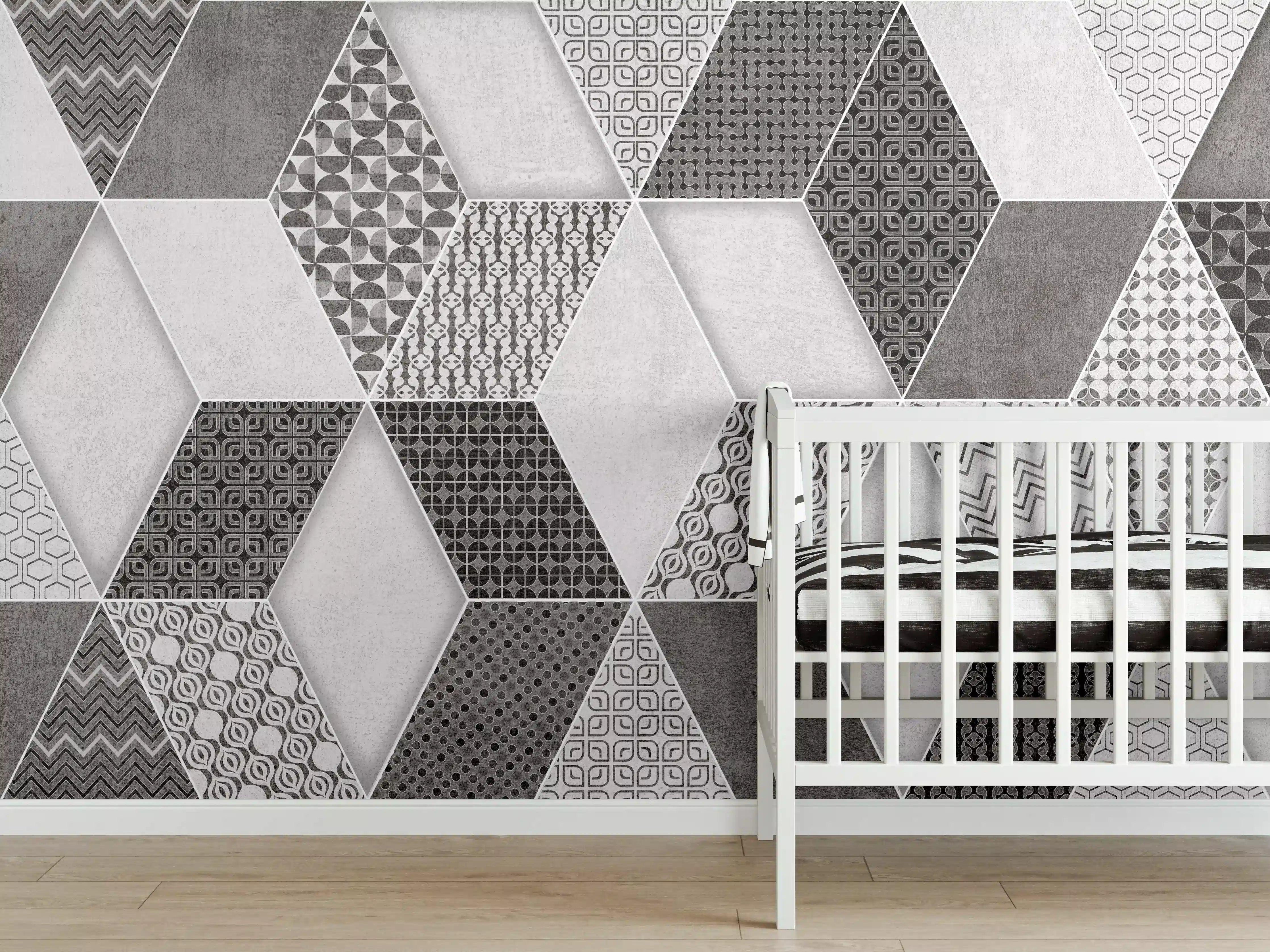Babyzimmer Wandgestaltung - Geometrisches Retro-Fliesen Muster
