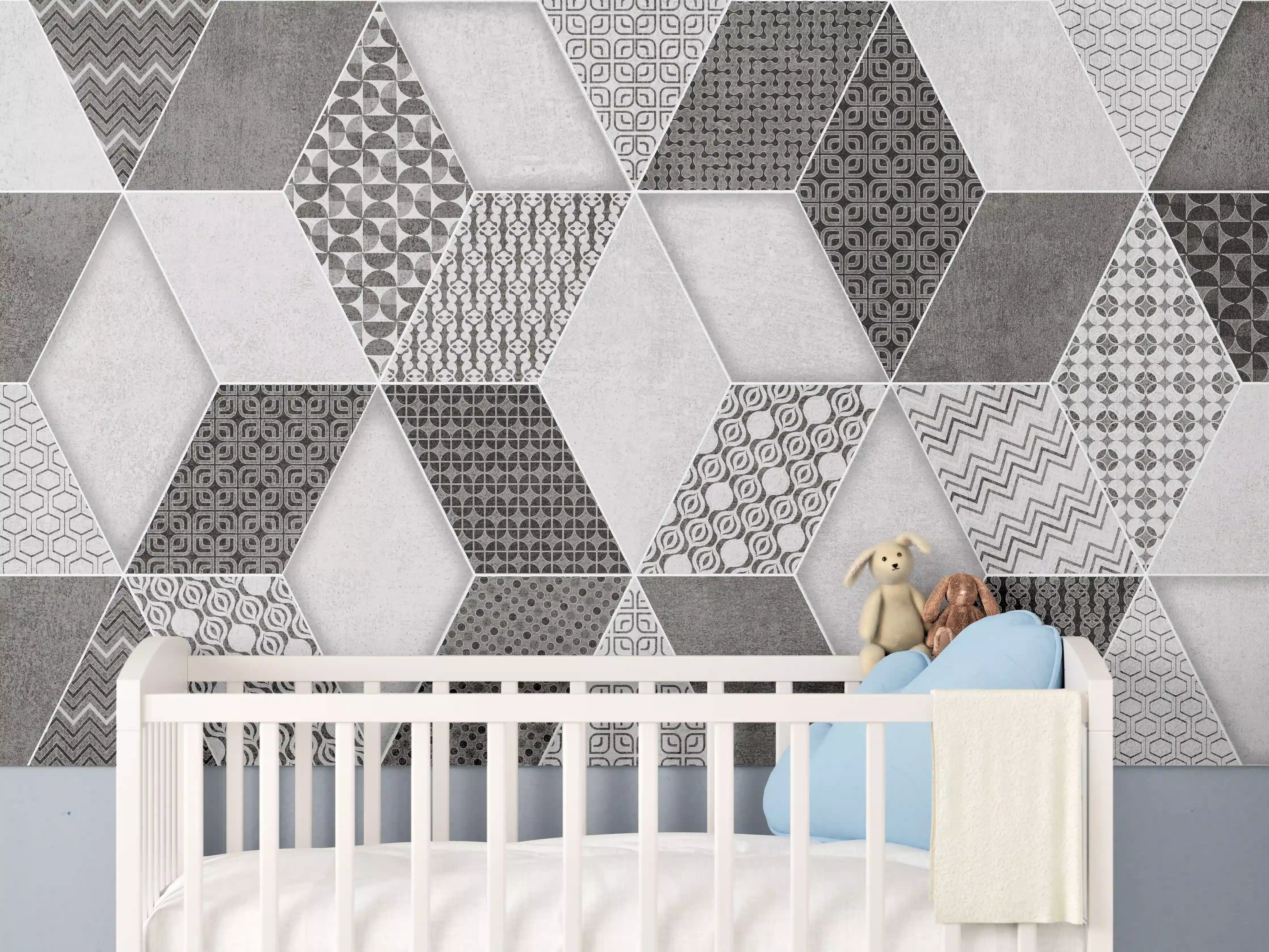 Babyzimmer Wandgestaltung - Geometrisches Retro-Fliesen Muster