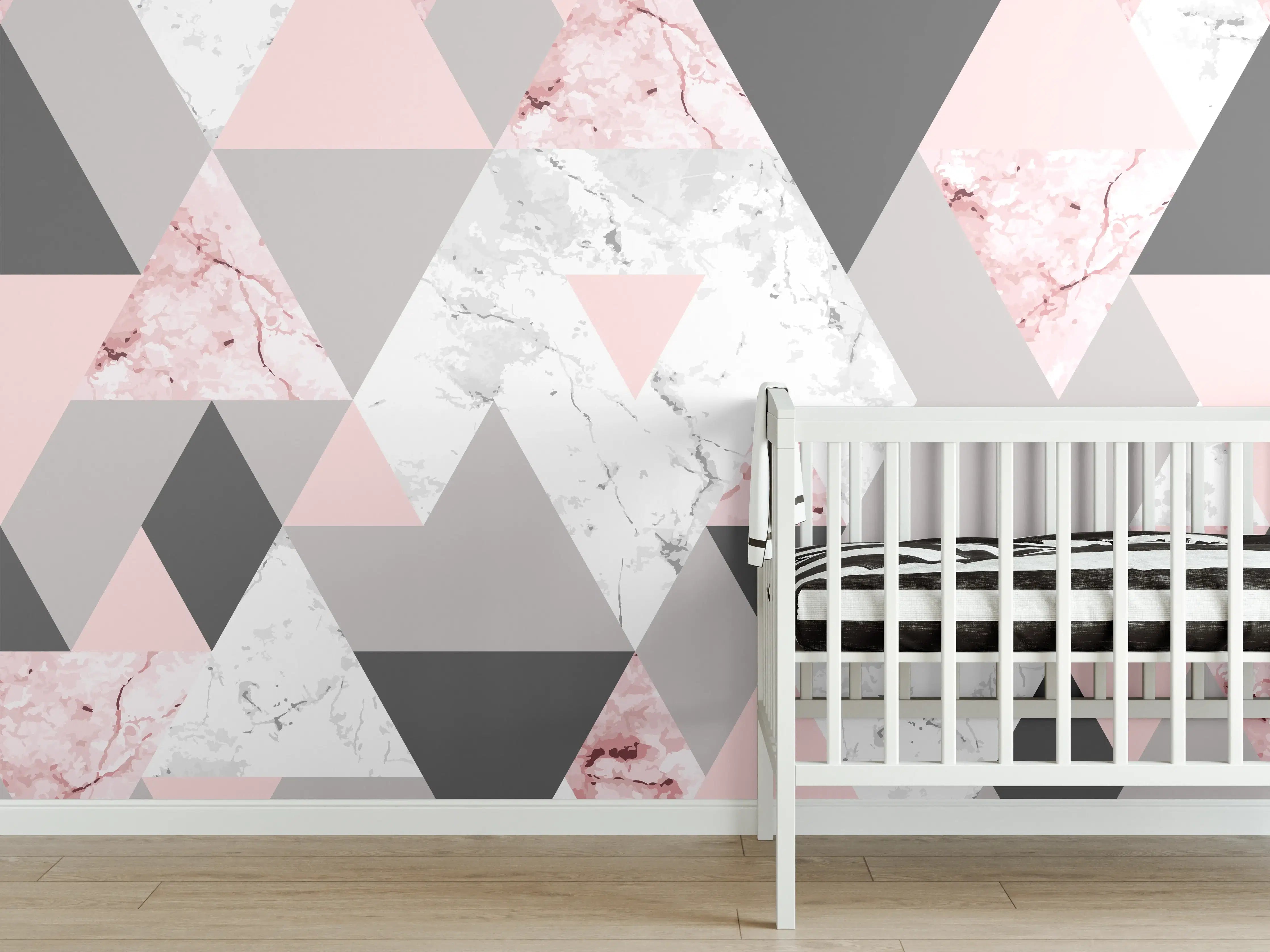 Babyzimmer Wandgestaltung - Geometrisches Rosa-Grau-Muster