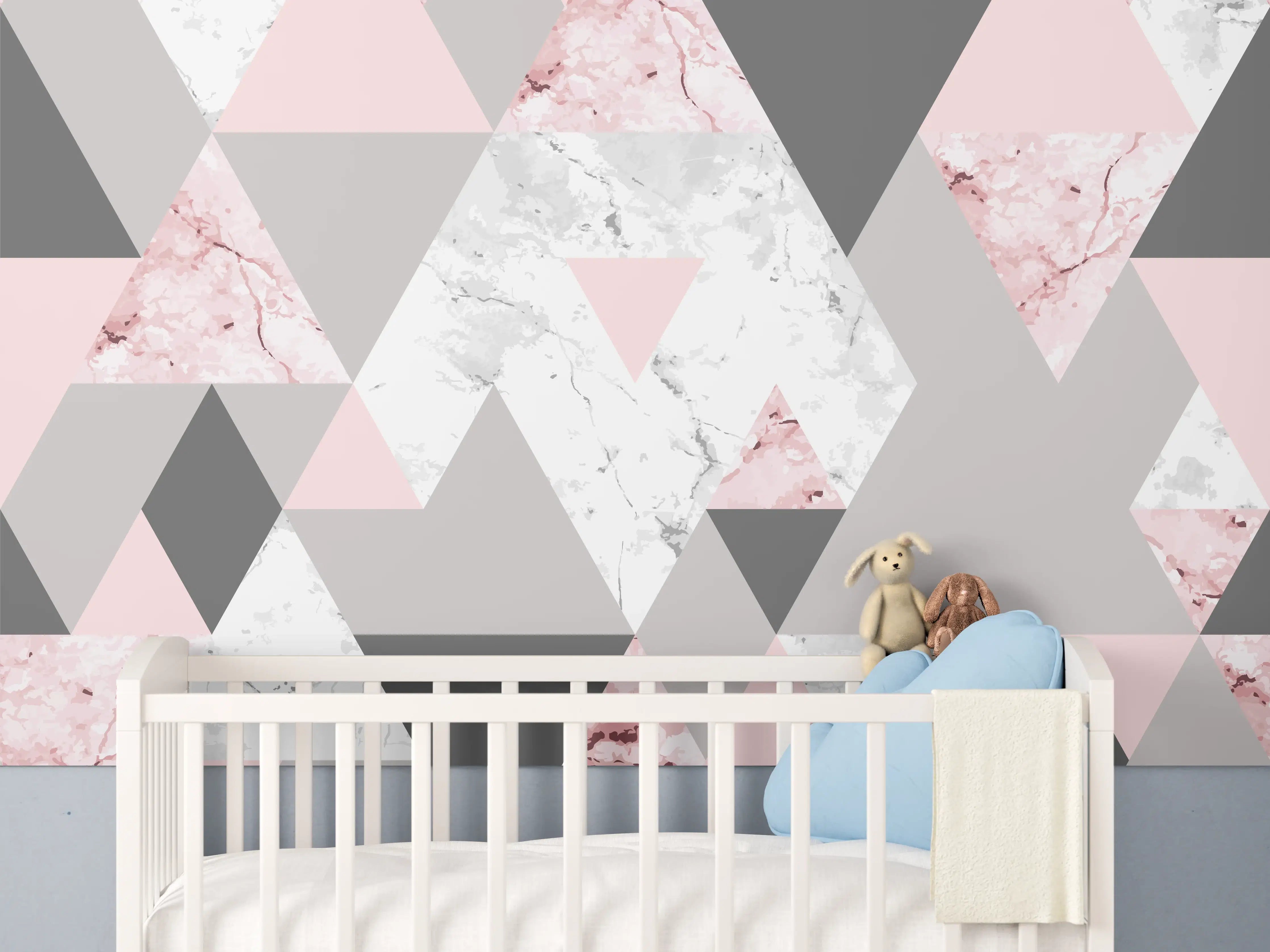 Babyzimmer Wandgestaltung - Geometrisches Rosa-Grau-Muster