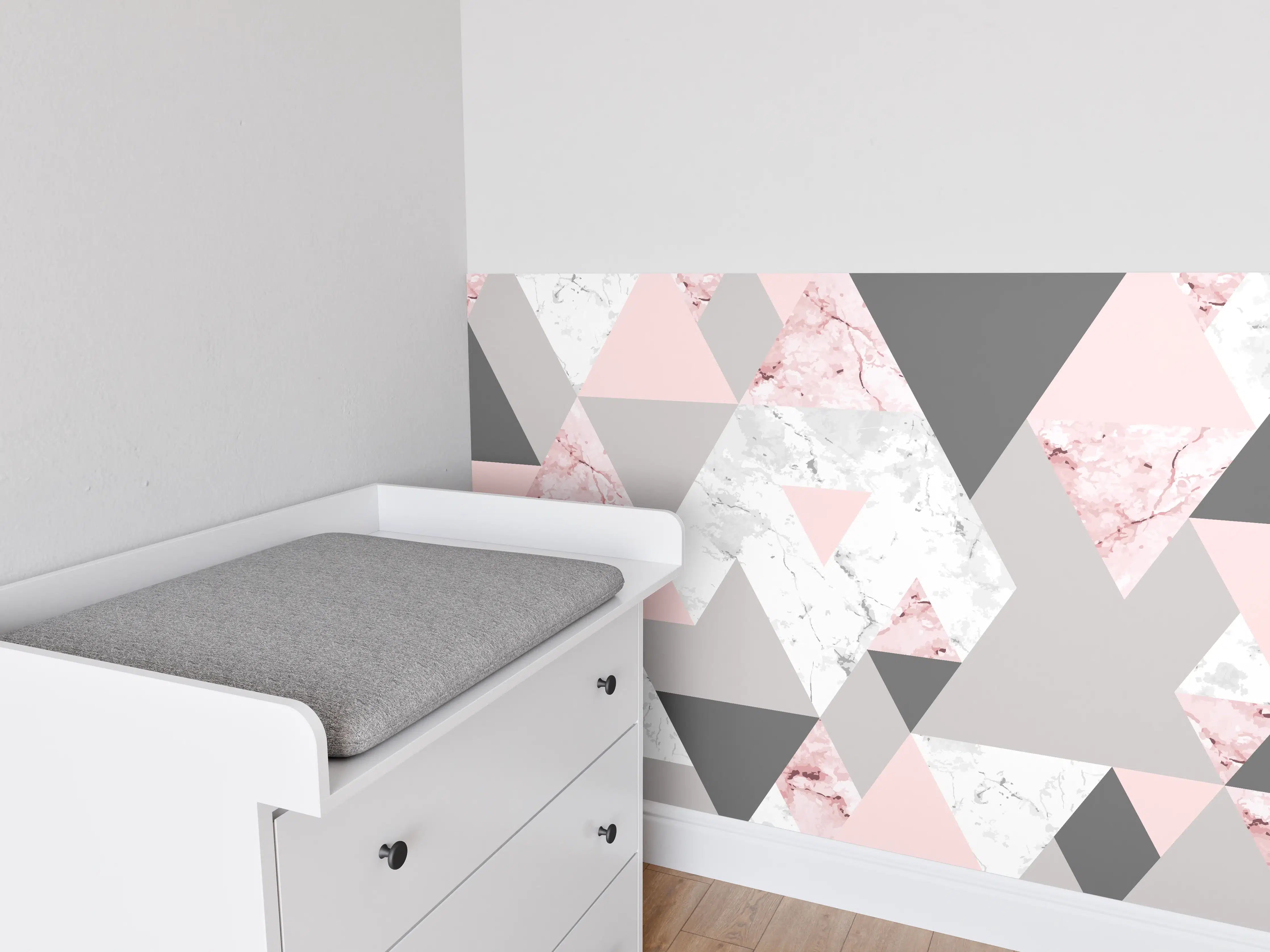 Babyzimmer Wandgestaltung - Geometrisches Rosa-Grau-Muster