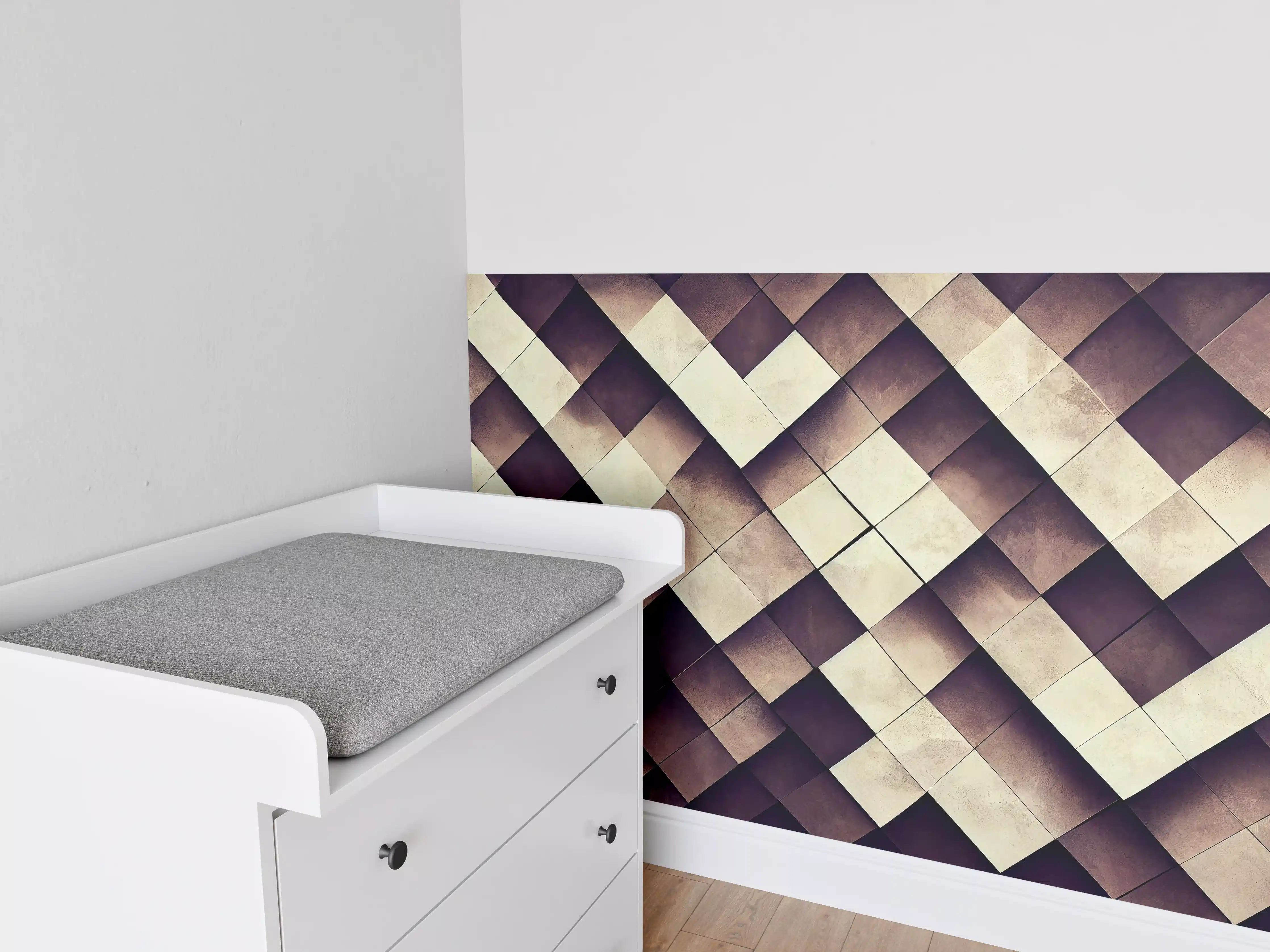 Babyzimmer Wandgestaltung - Geometrisches Schachbrett-Muster Braun