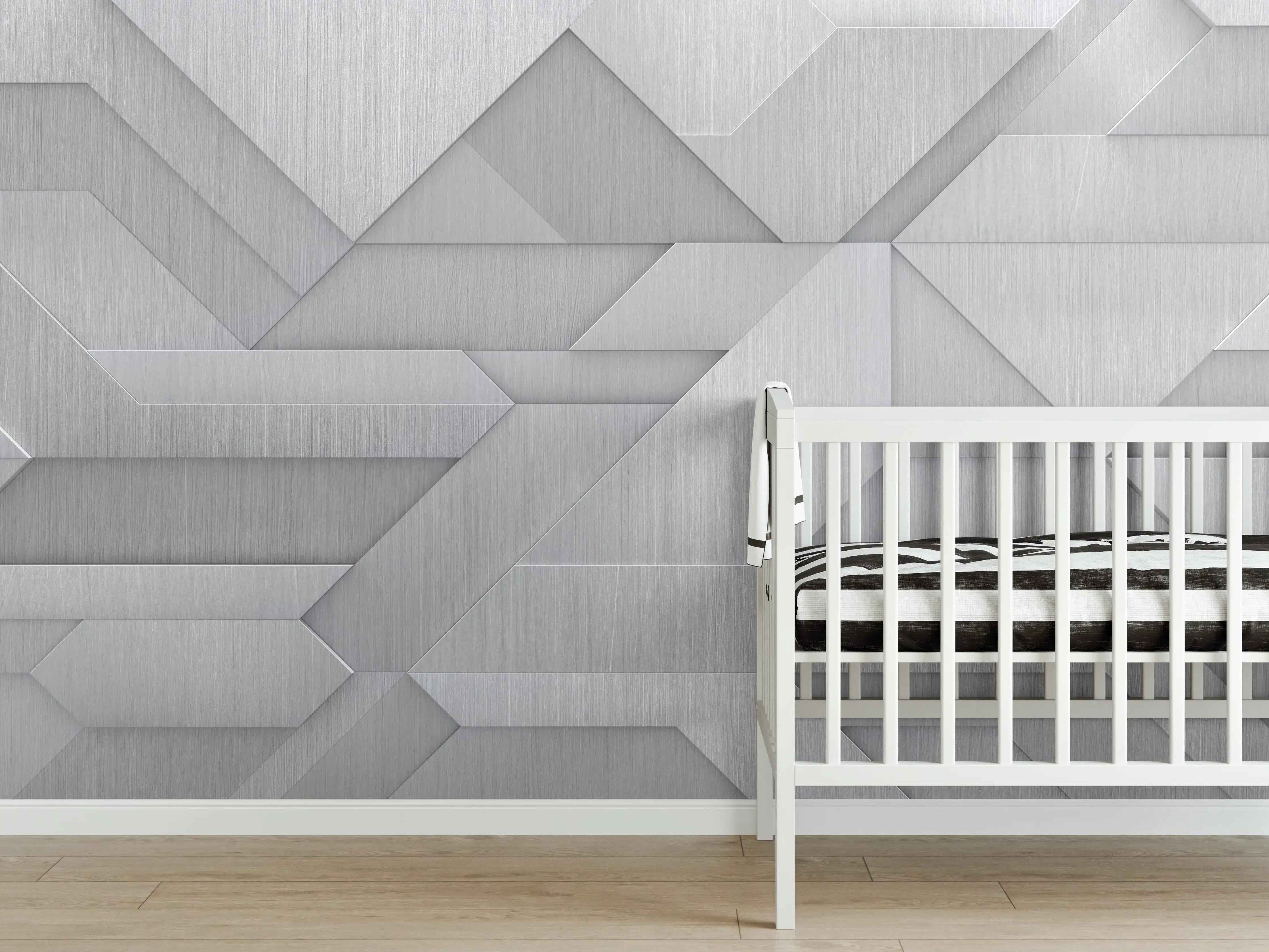 Babyzimmer Wandgestaltung - Geometrisches Weiß-Metallic-Muster