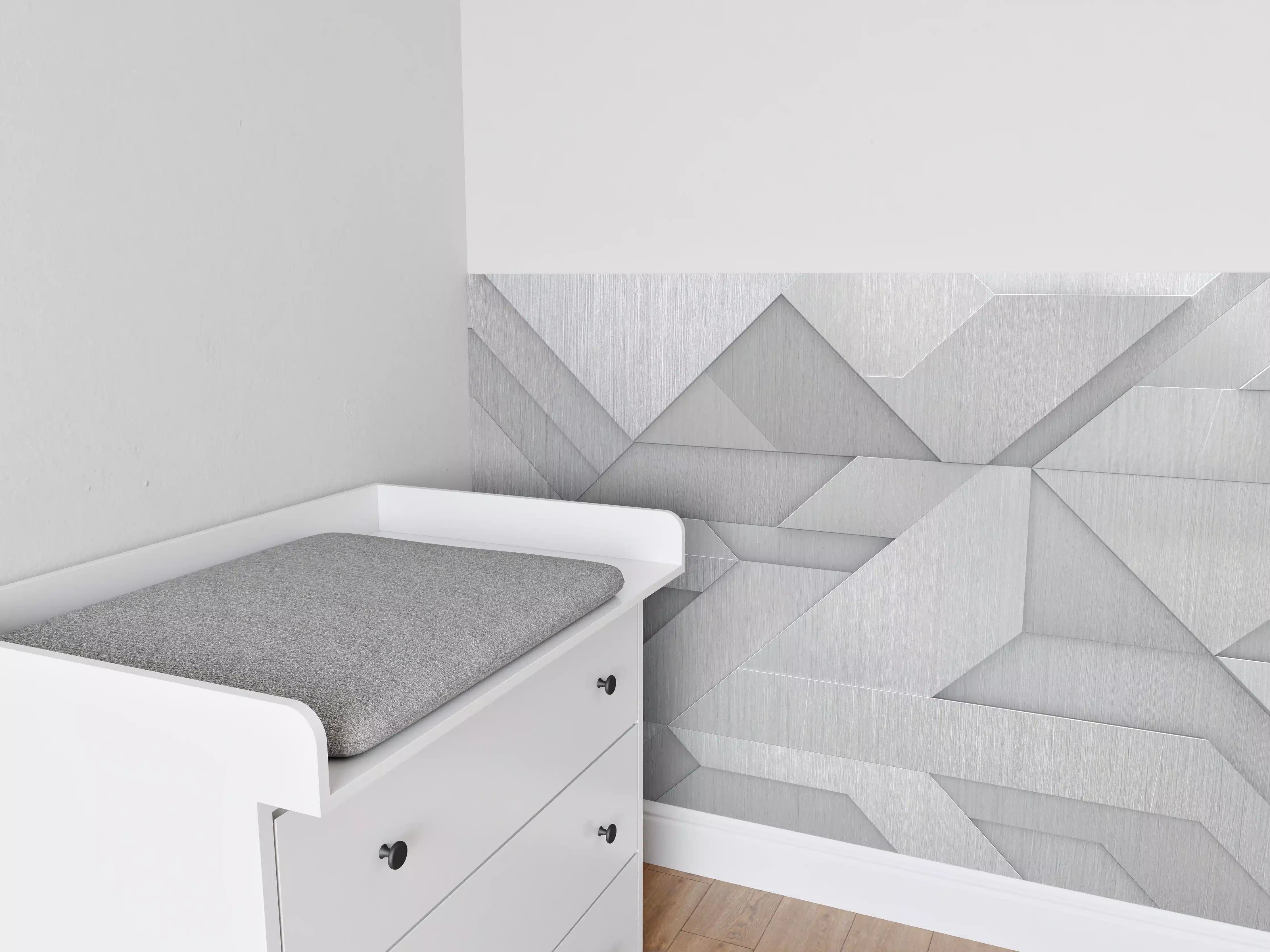 Babyzimmer Wandgestaltung - Geometrisches Weiß-Metallic-Muster