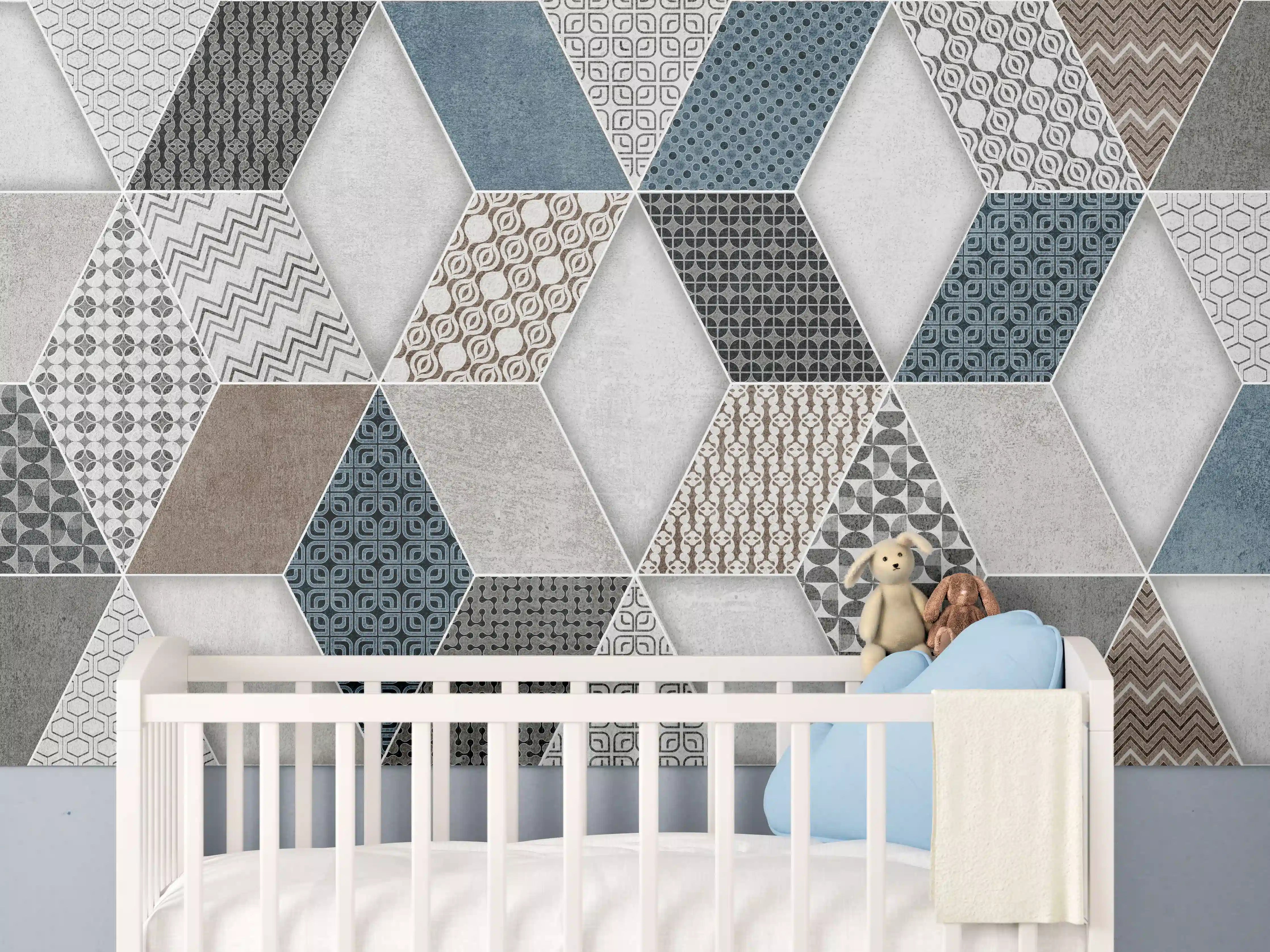 Babyzimmer Wandgestaltung - Geometrischse Retro-Fliesen Muster