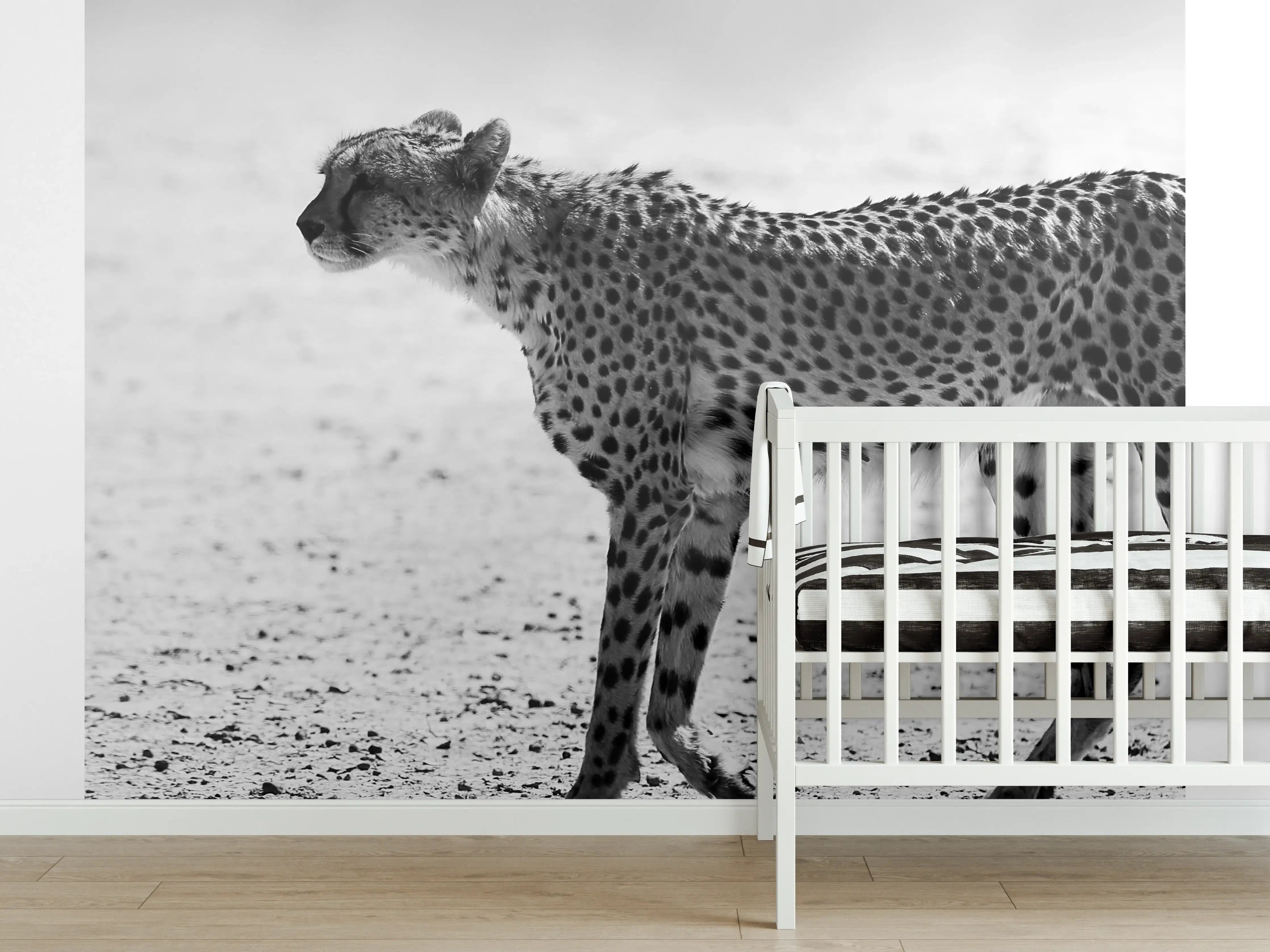 Babyzimmer Wandgestaltung - Gepard in Schwarz-Weiß
