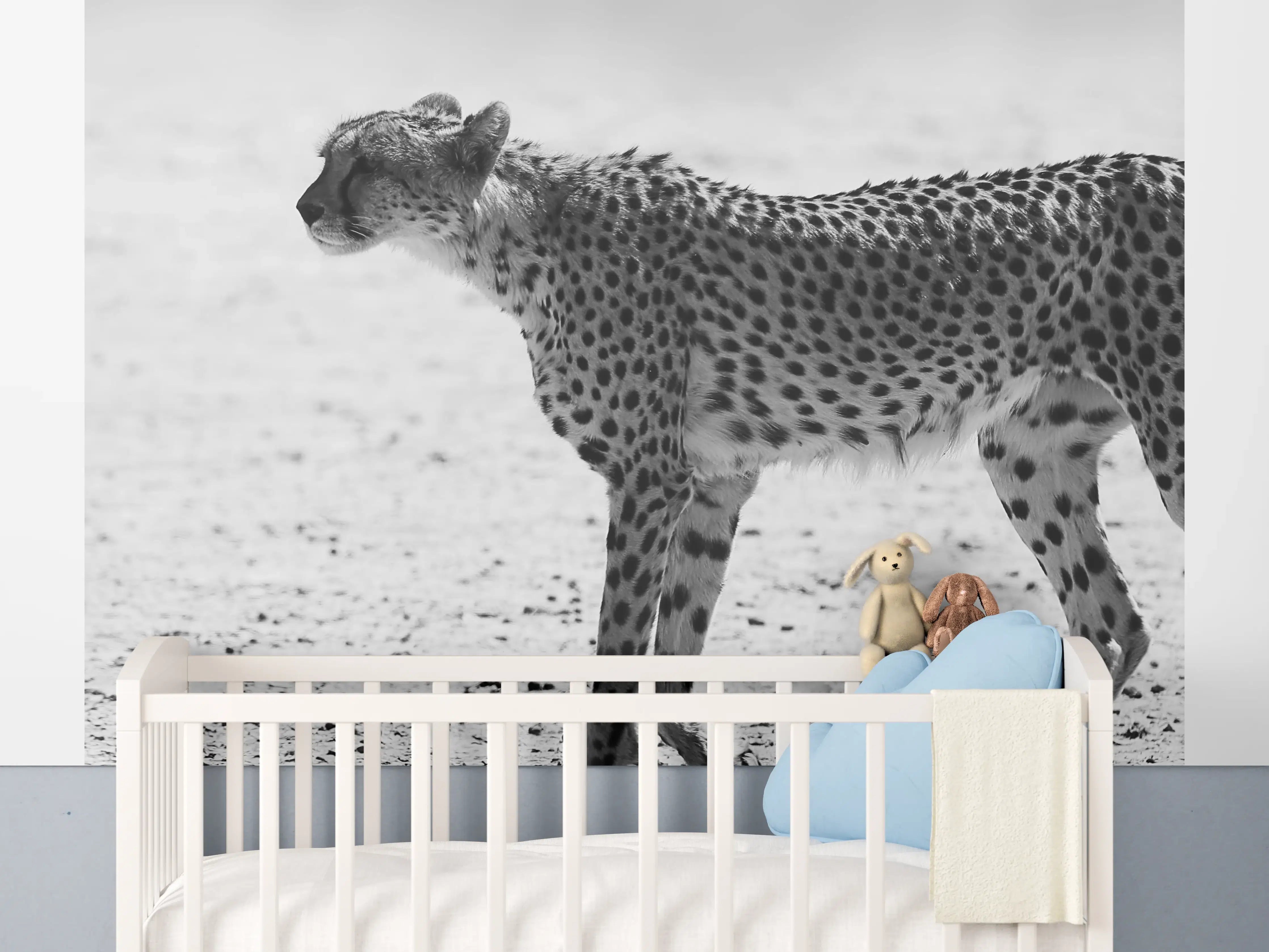 Babyzimmer Wandgestaltung - Gepard in Schwarz-Weiß
