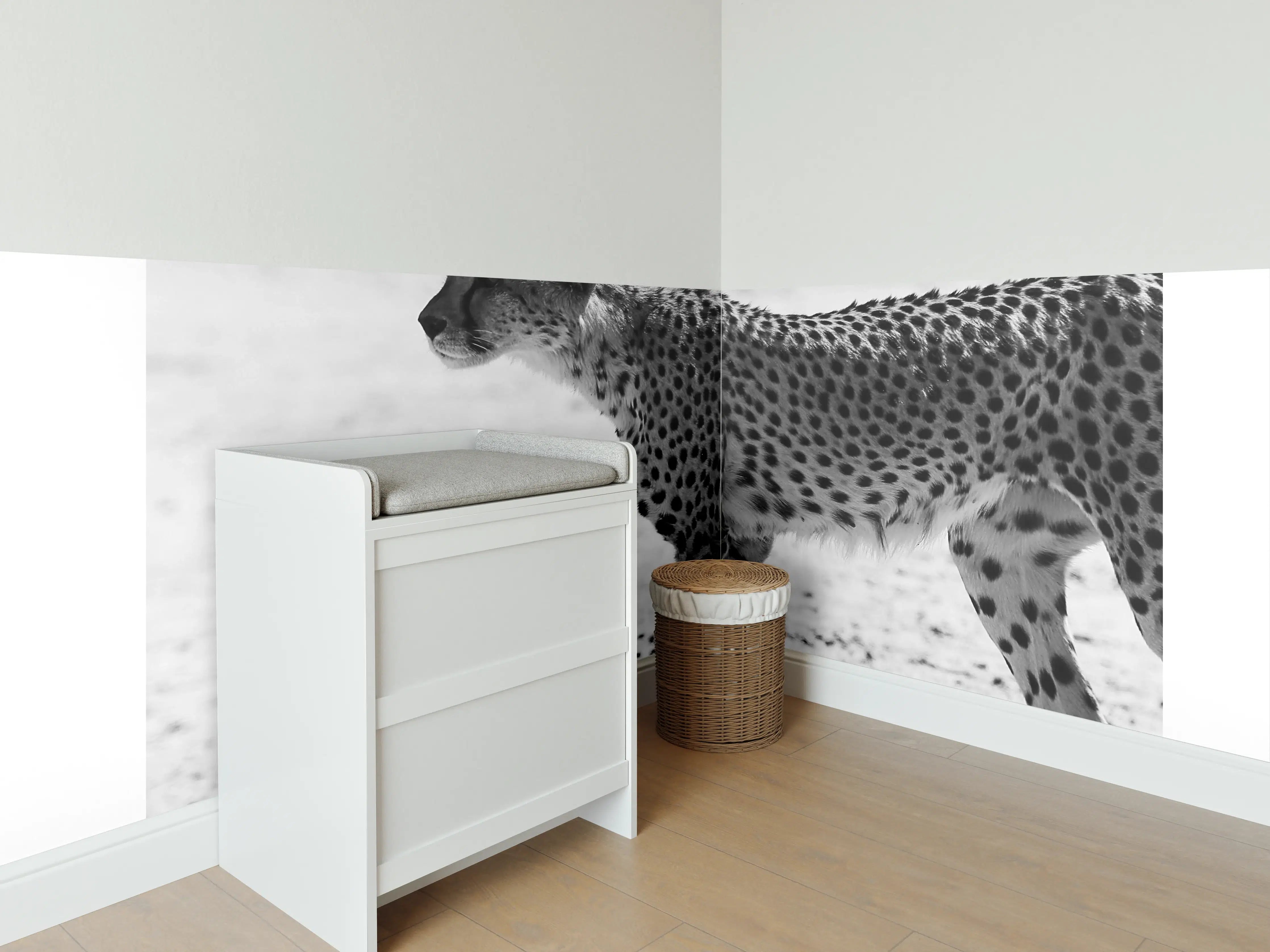 Babyzimmer Wandgestaltung - Gepard in Schwarz-Weiß