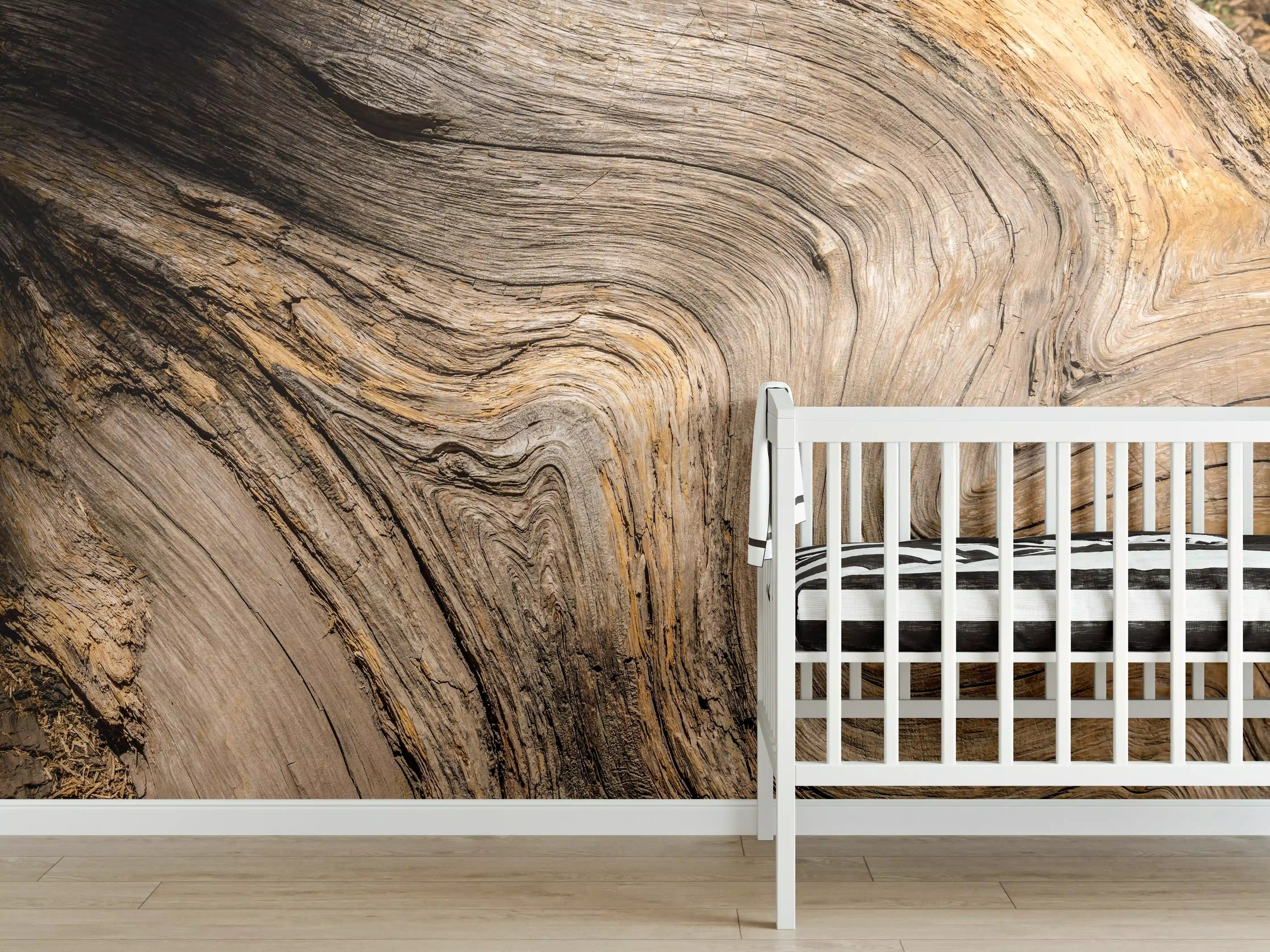 Babyzimmer Wandgestaltung - Geschwungenes Naturholz