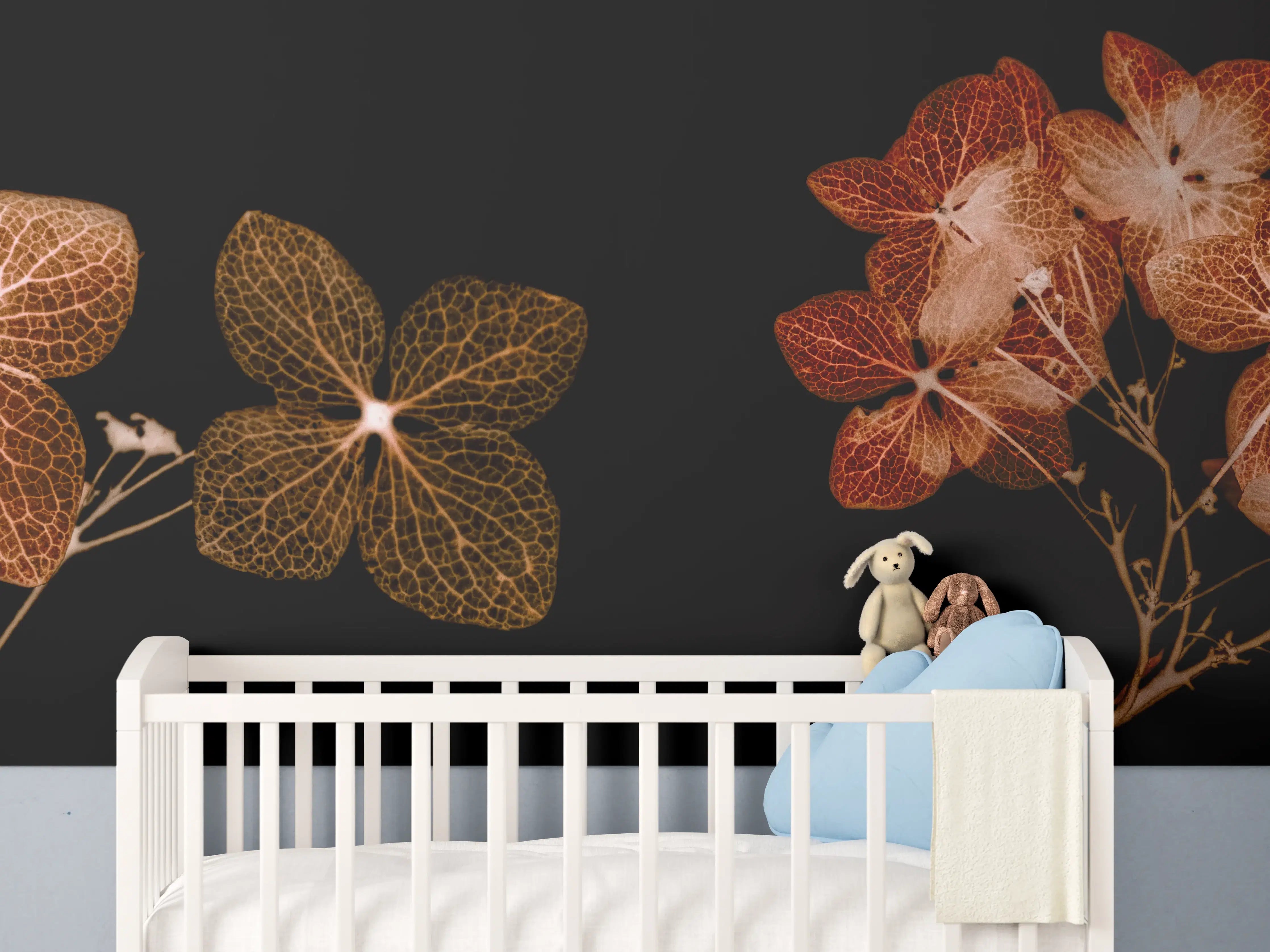 Babyzimmer Wandgestaltung - Getrocknete Hortensien Detailaufnahme