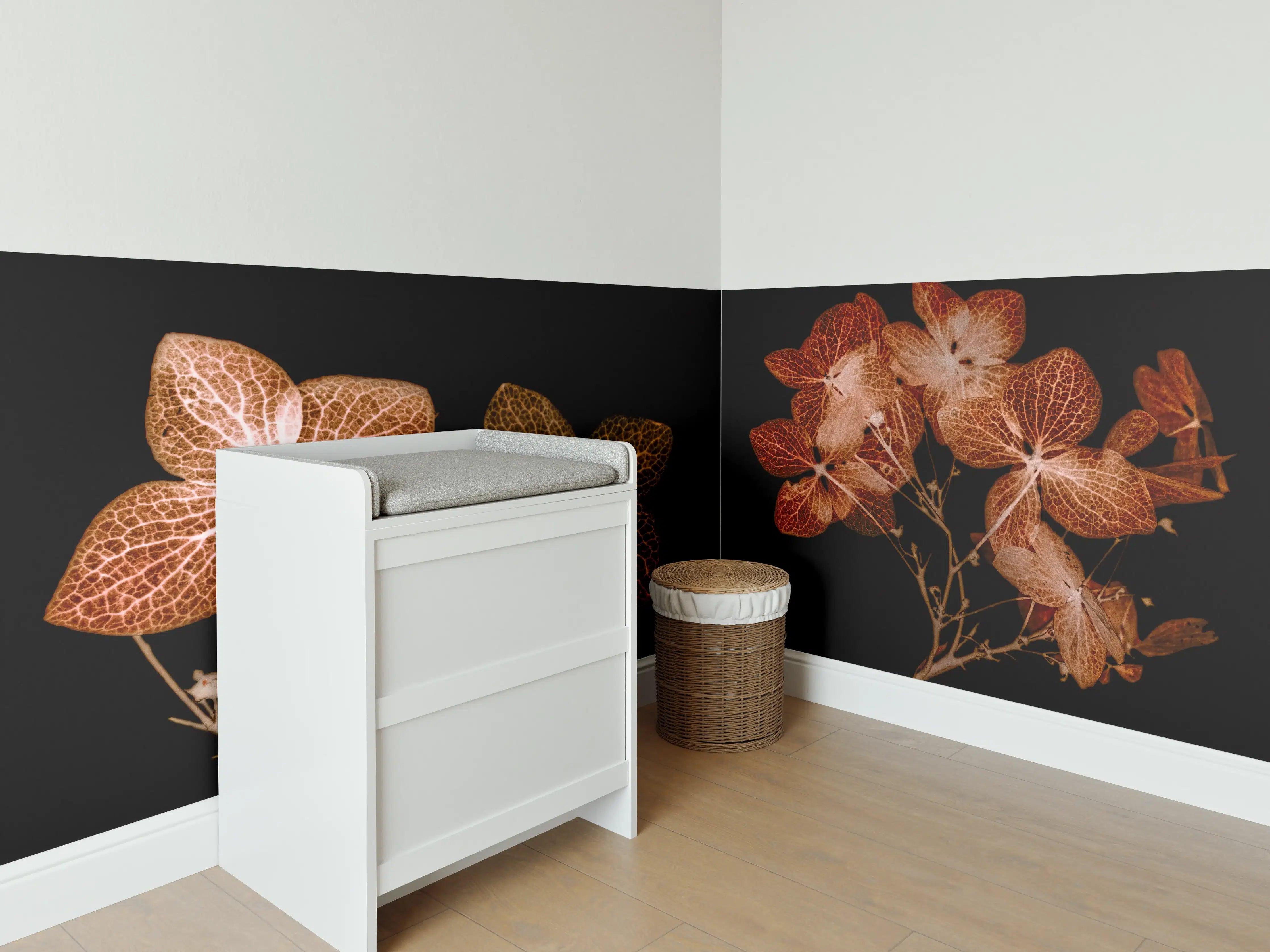 Babyzimmer Wandgestaltung - Getrocknete Hortensien Detailaufnahme