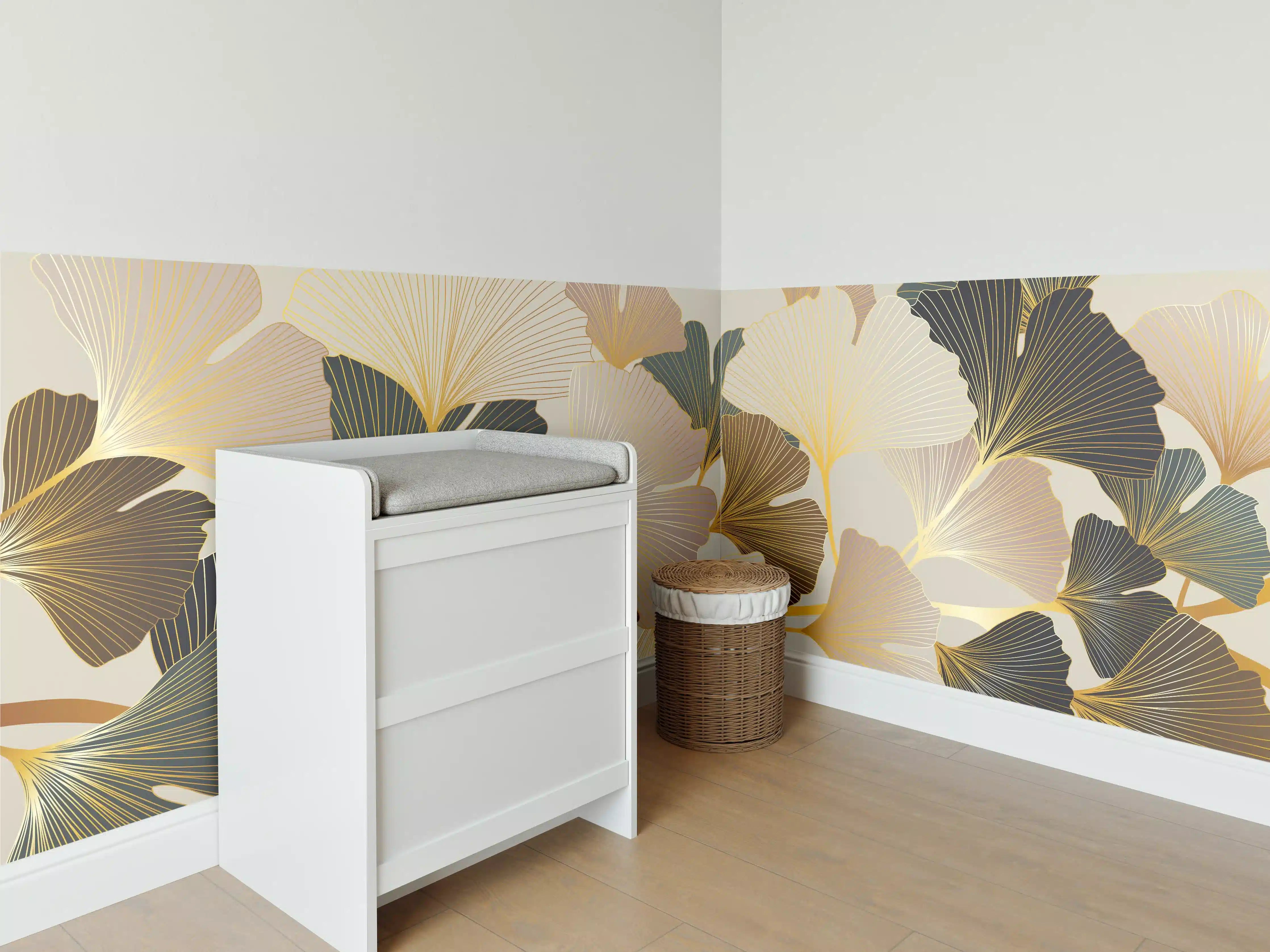Babyzimmer Wandgestaltung - Ginkgo Blätter Design Beige