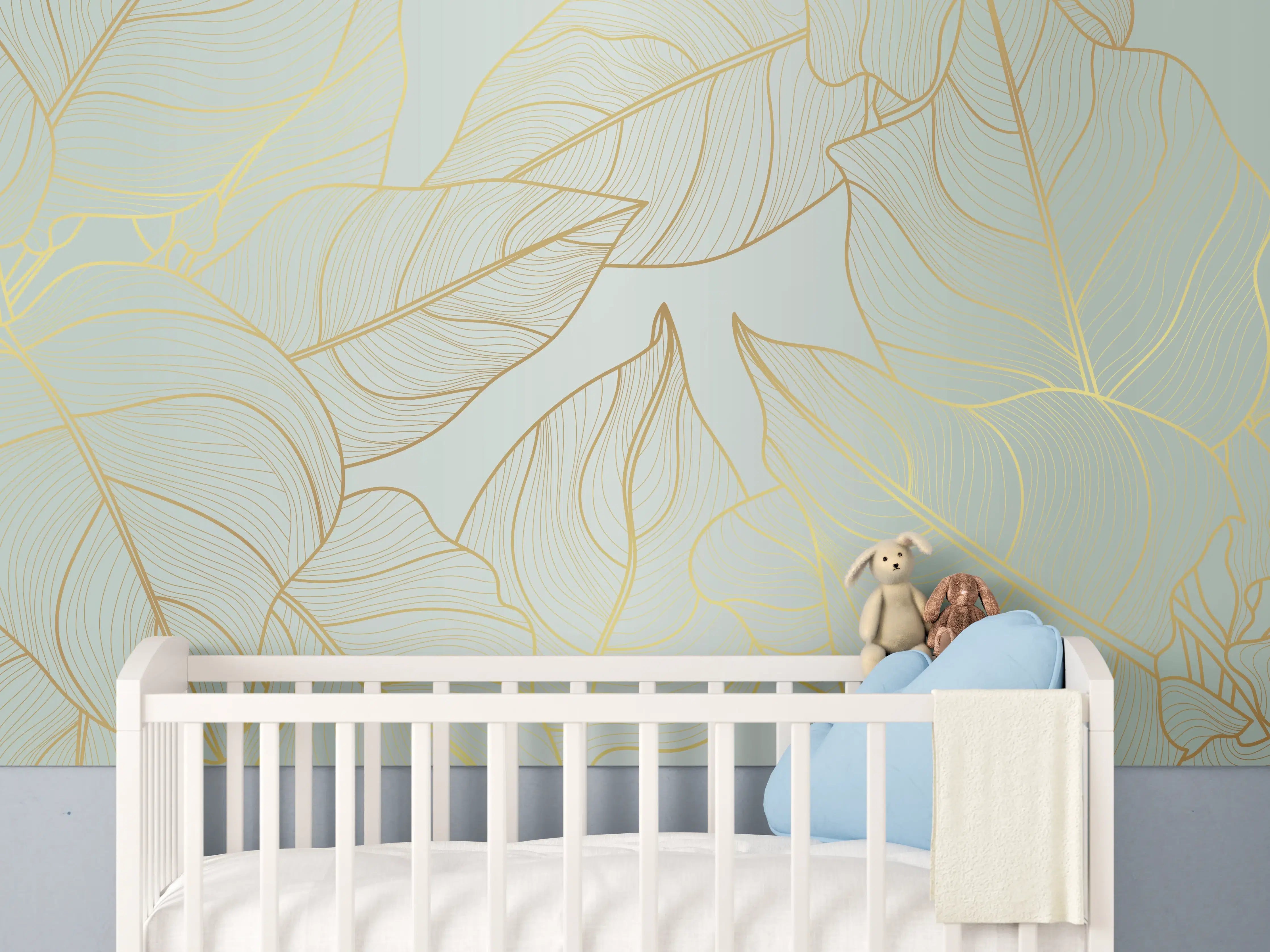 Babyzimmer Wandgestaltung - Gold-Beige Laub Design