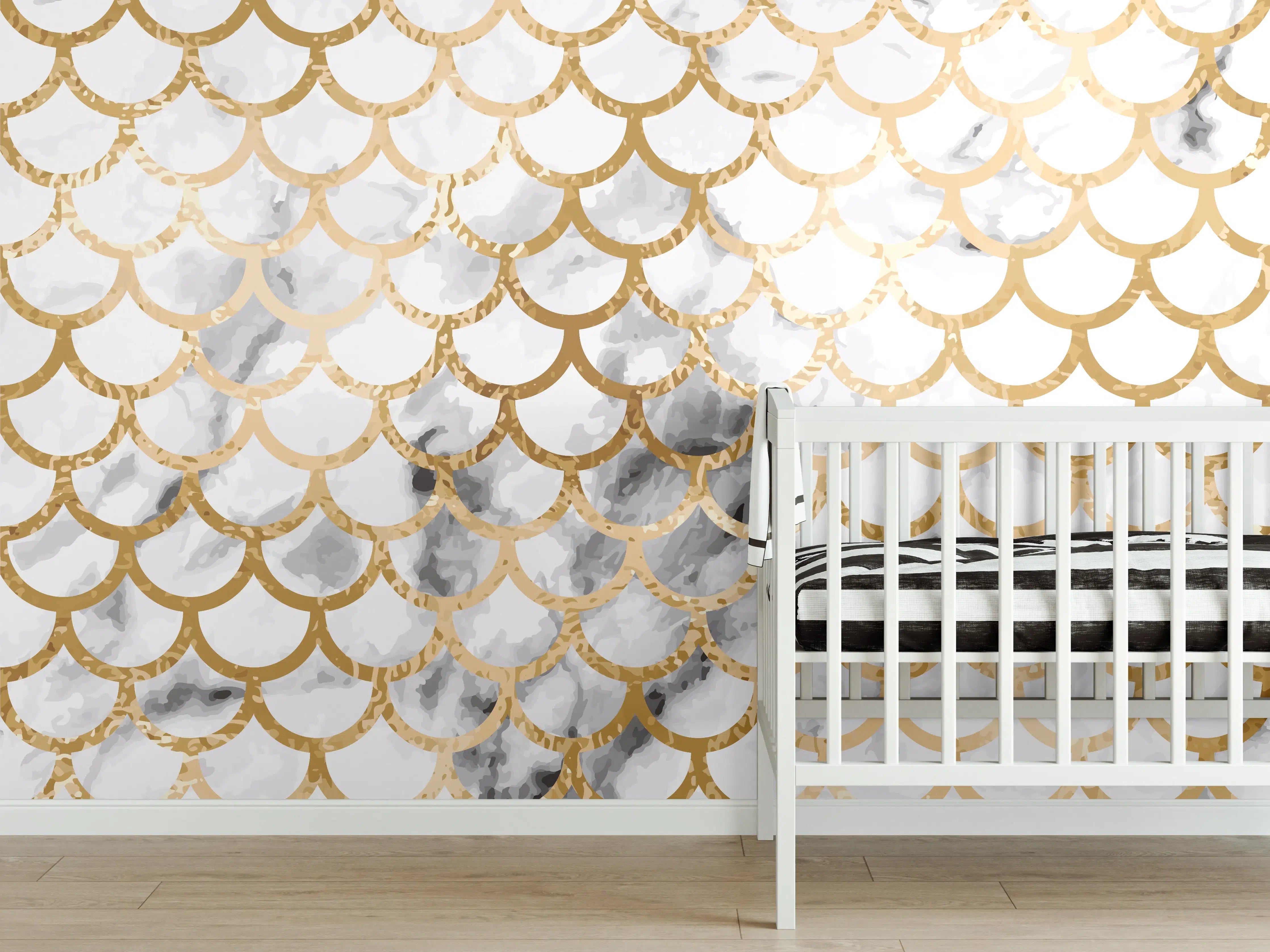 Babyzimmer Wandgestaltung - Gold Marmor Skala Muster