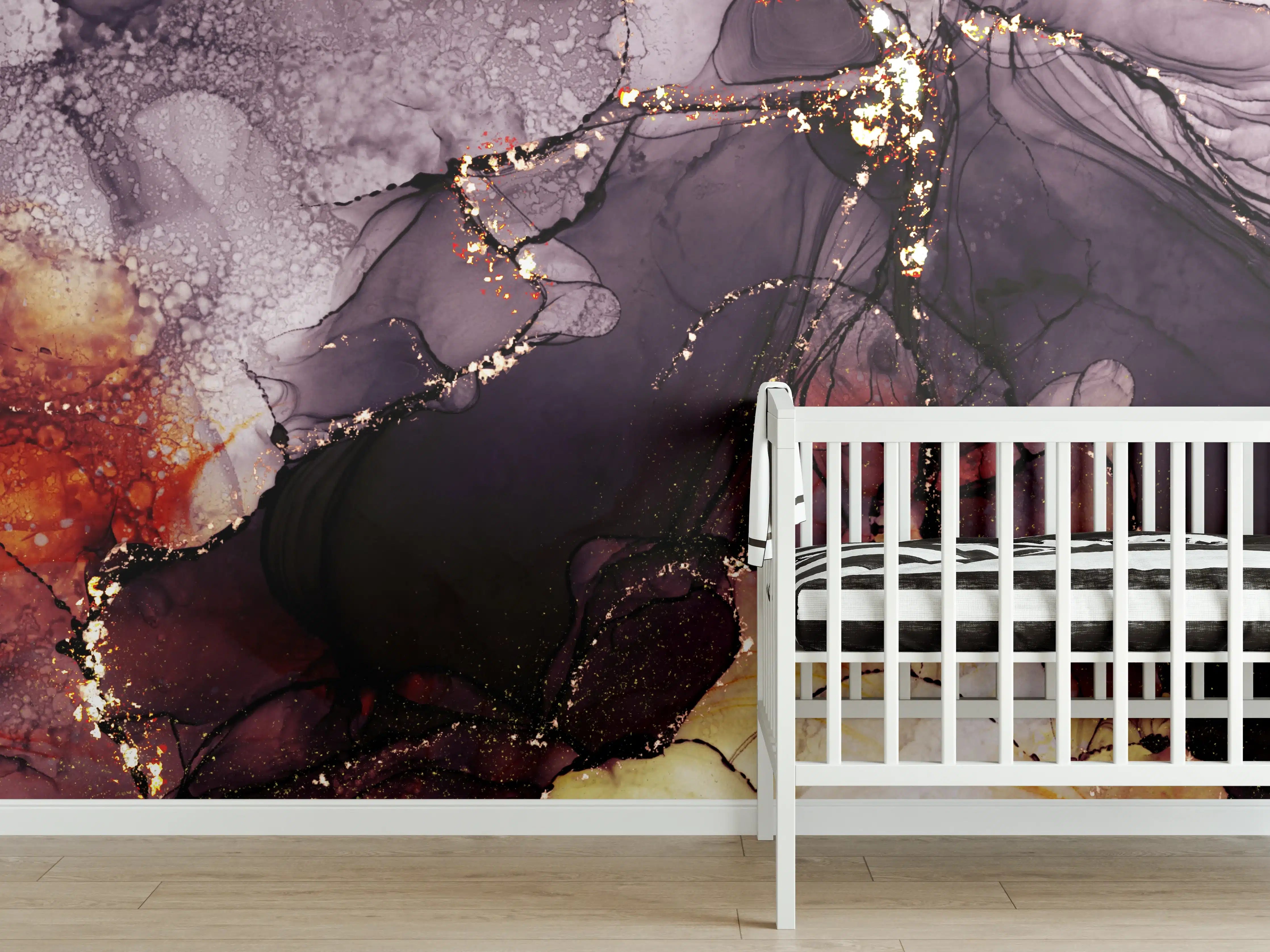 Babyzimmer Wandgestaltung - Gold-Schimmer Fluid Art Design