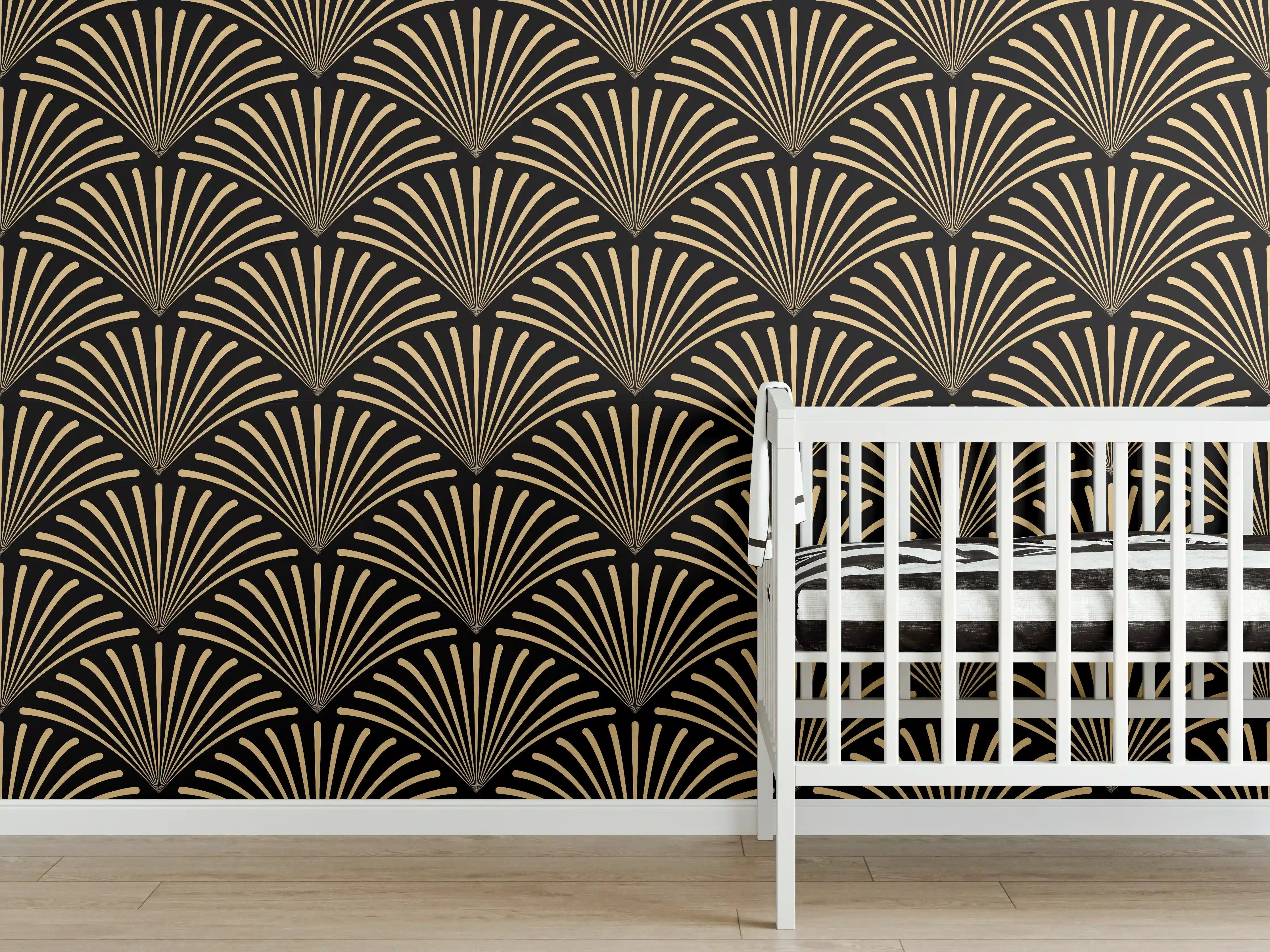 Babyzimmer Wandgestaltung - Gold-Schwarz Art Déco Muster
