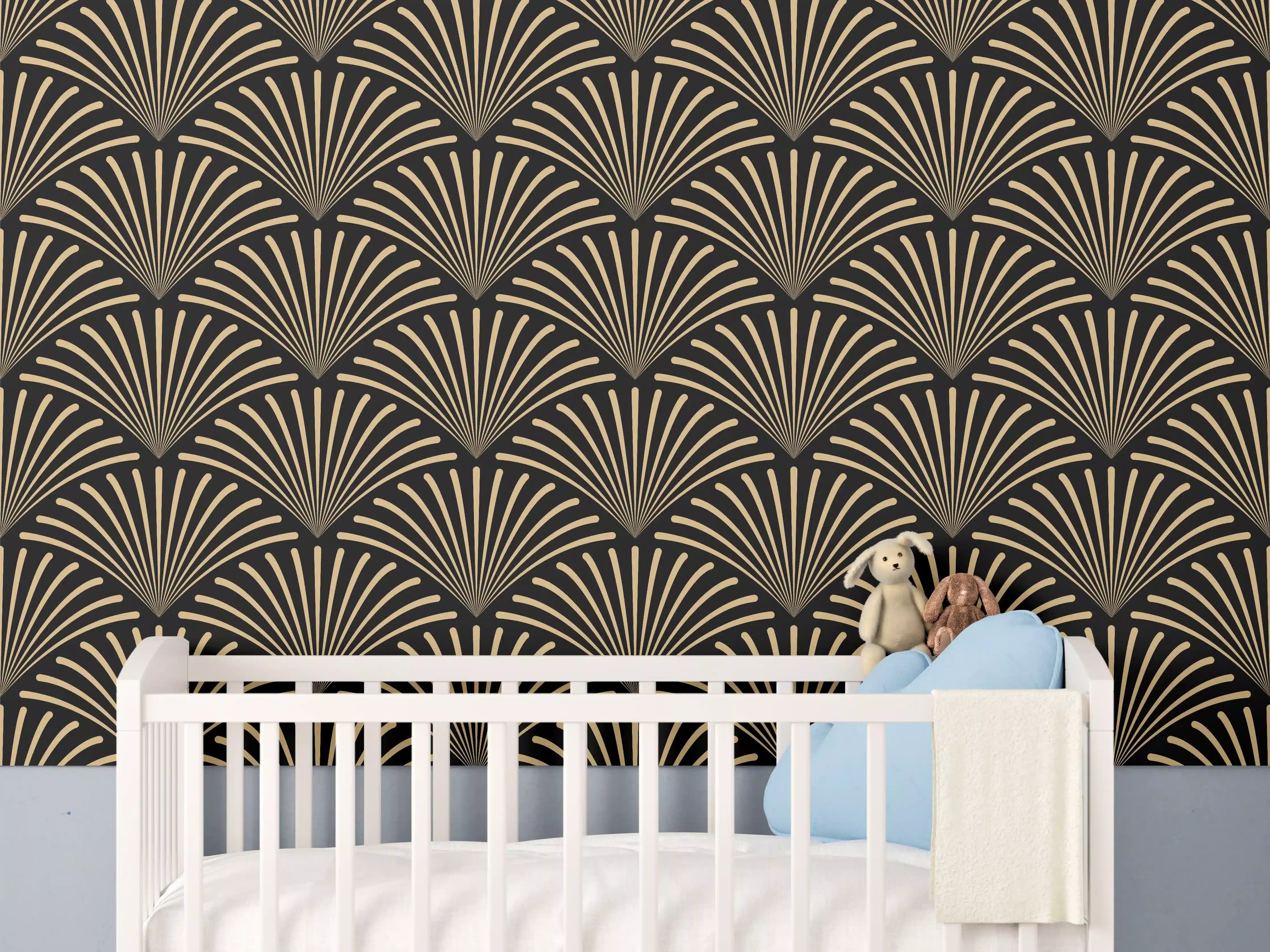 Babyzimmer Wandgestaltung - Gold-Schwarz Art Déco Muster