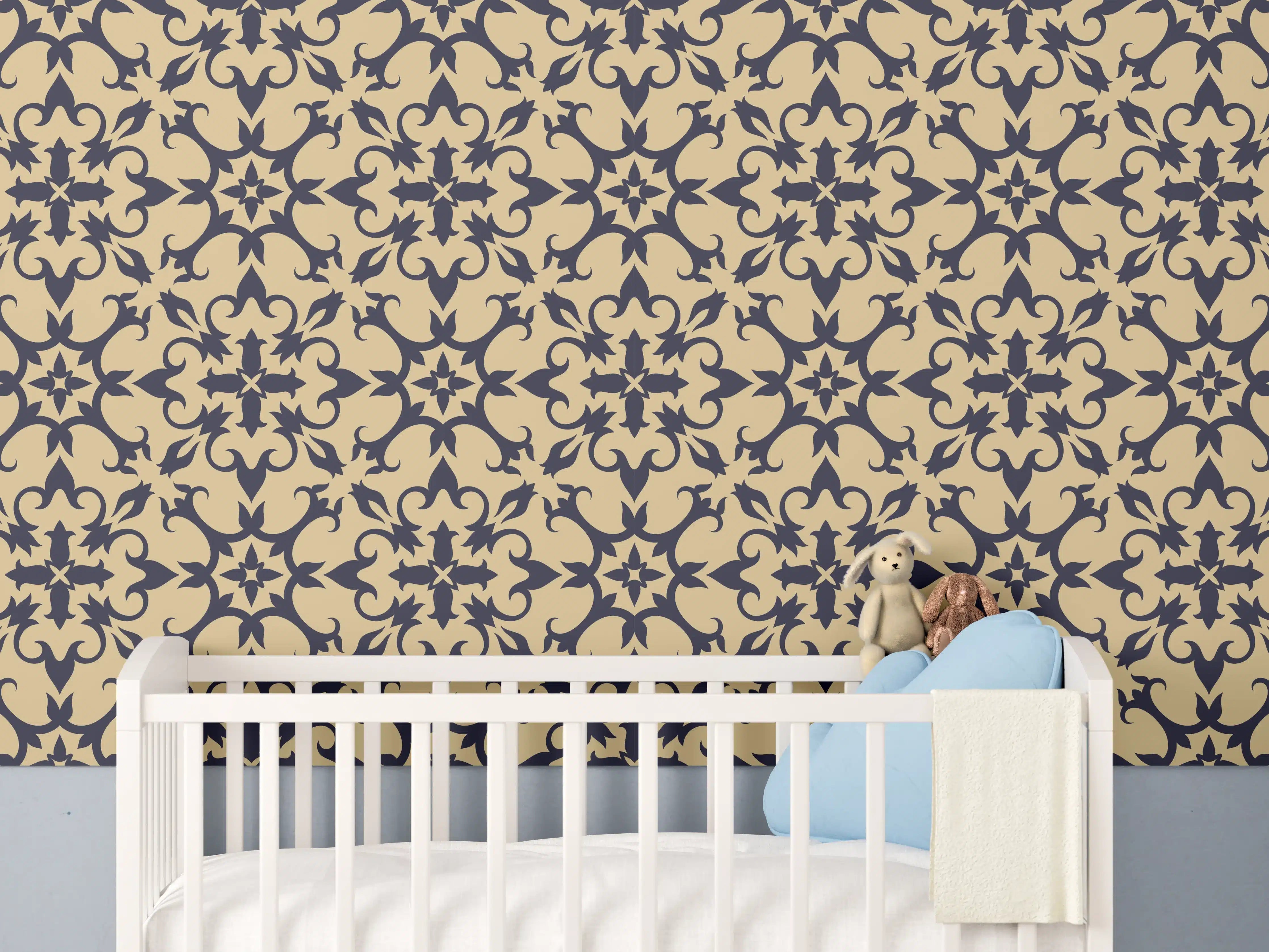 Babyzimmer Wandgestaltung - Gold-Schwarz Geometrisches Muster