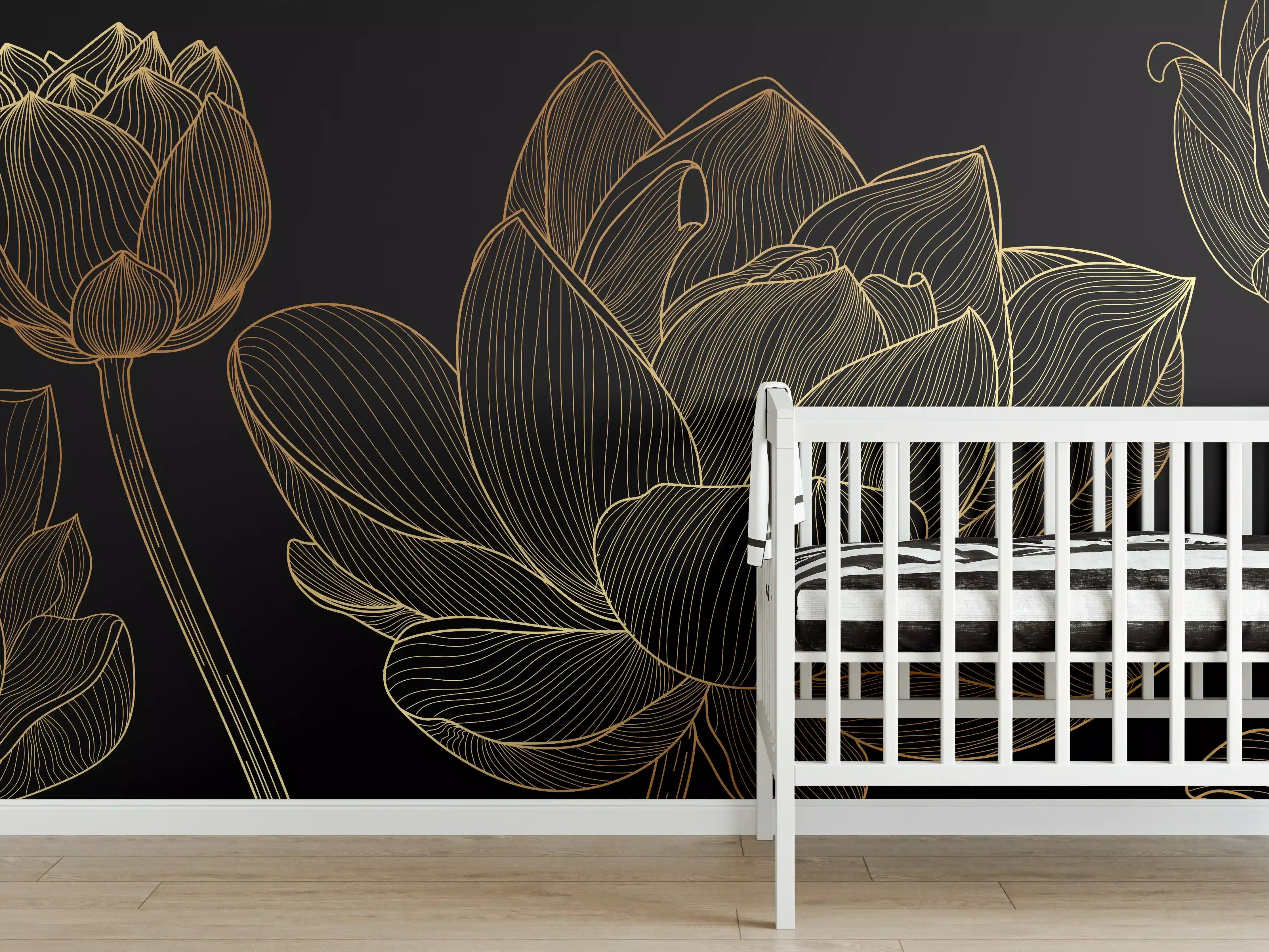 Babyzimmer Wandgestaltung - Golden Floral Lineart
