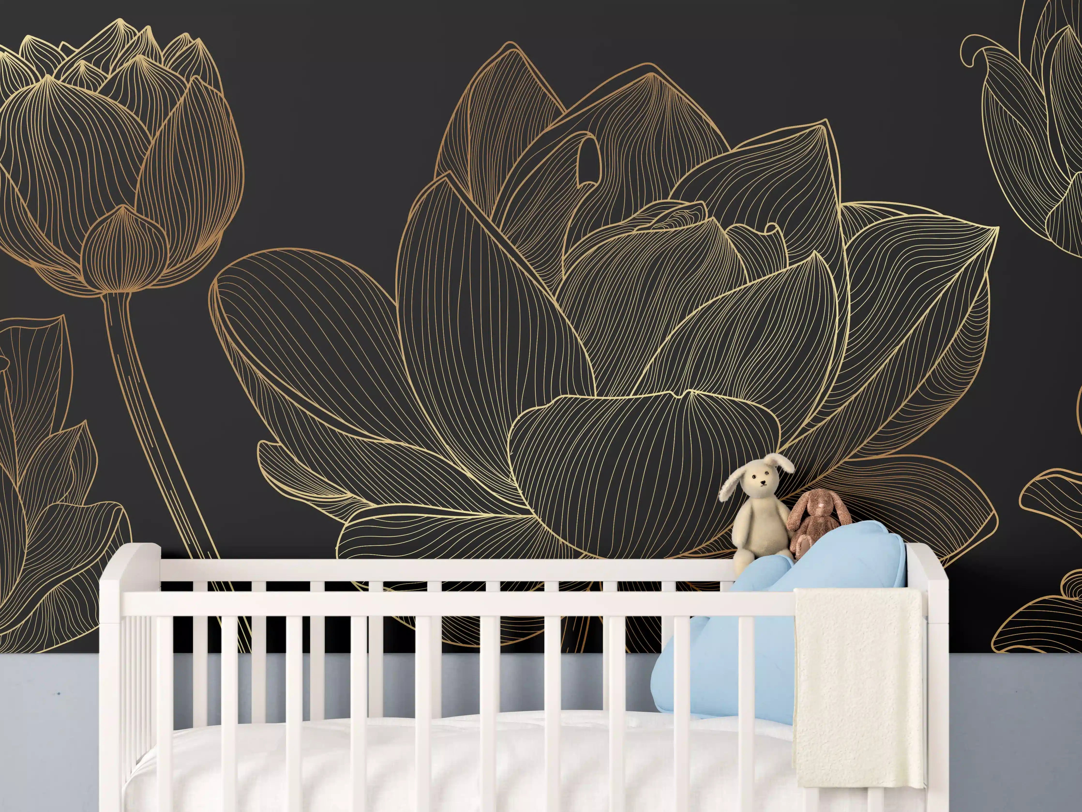 Babyzimmer Wandgestaltung - Golden Floral Lineart