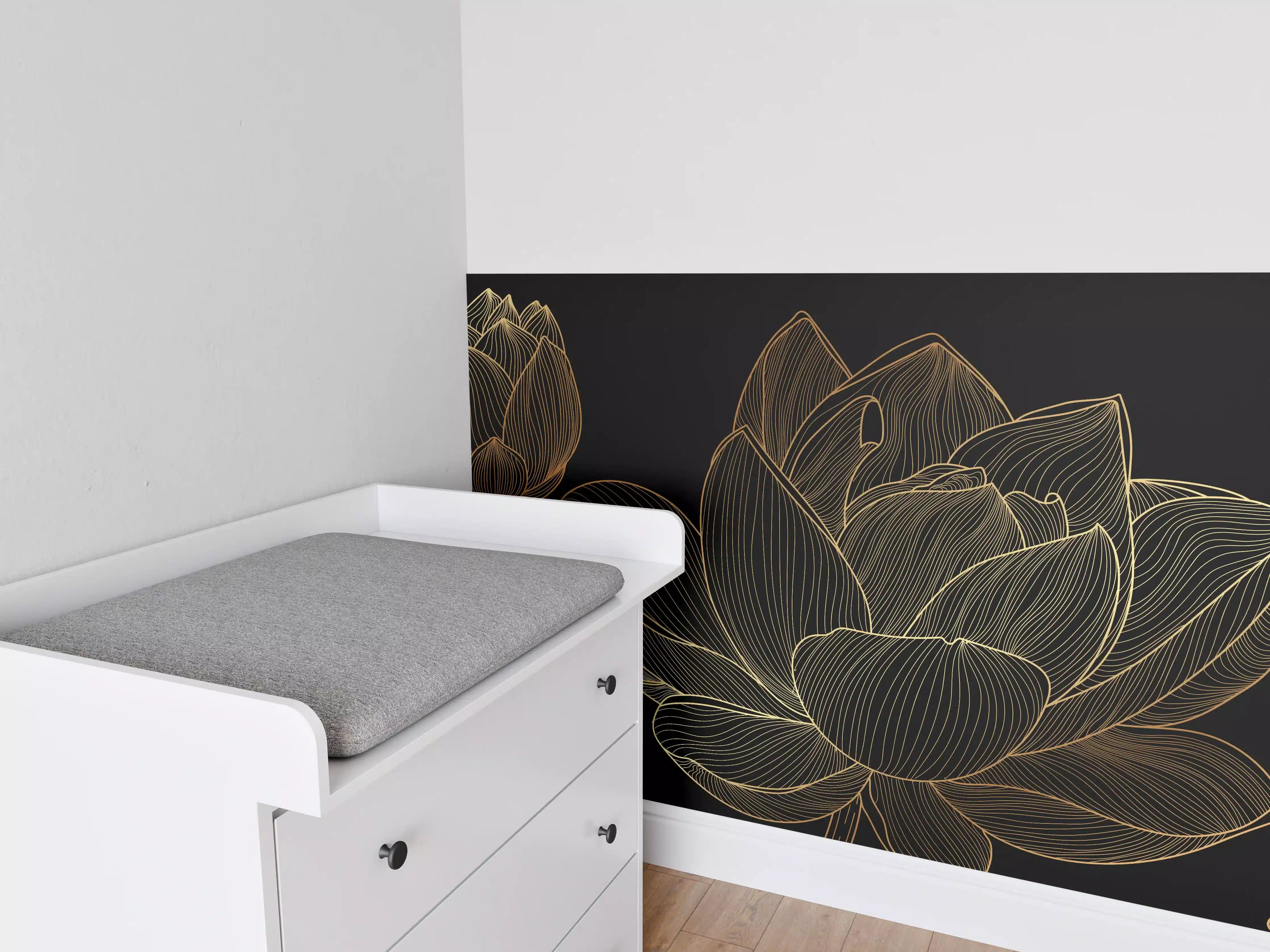 Babyzimmer Wandgestaltung - Golden Floral Lineart