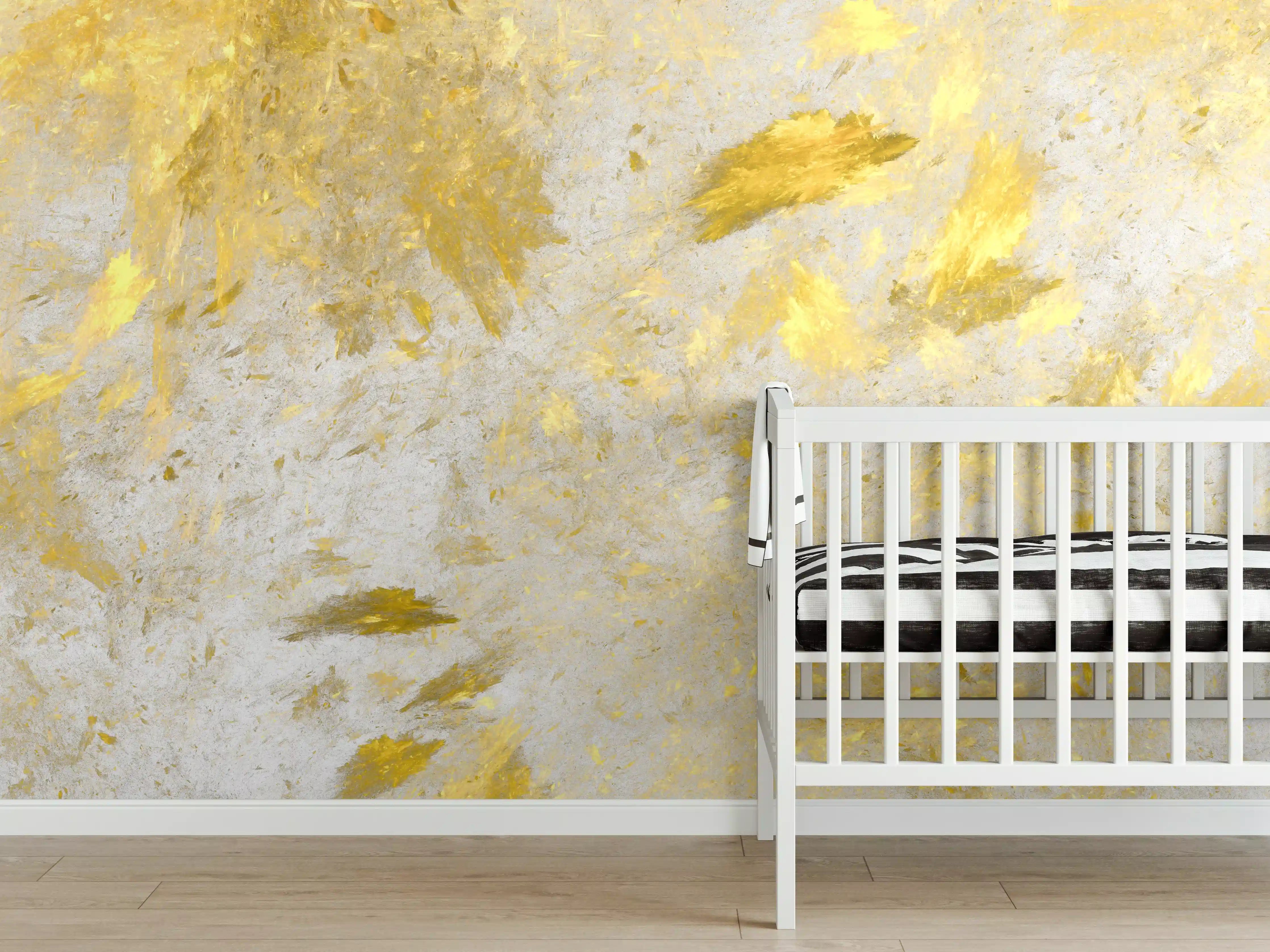 Babyzimmer Wandgestaltung - Goldene Akzente auf hellem Hintergrund