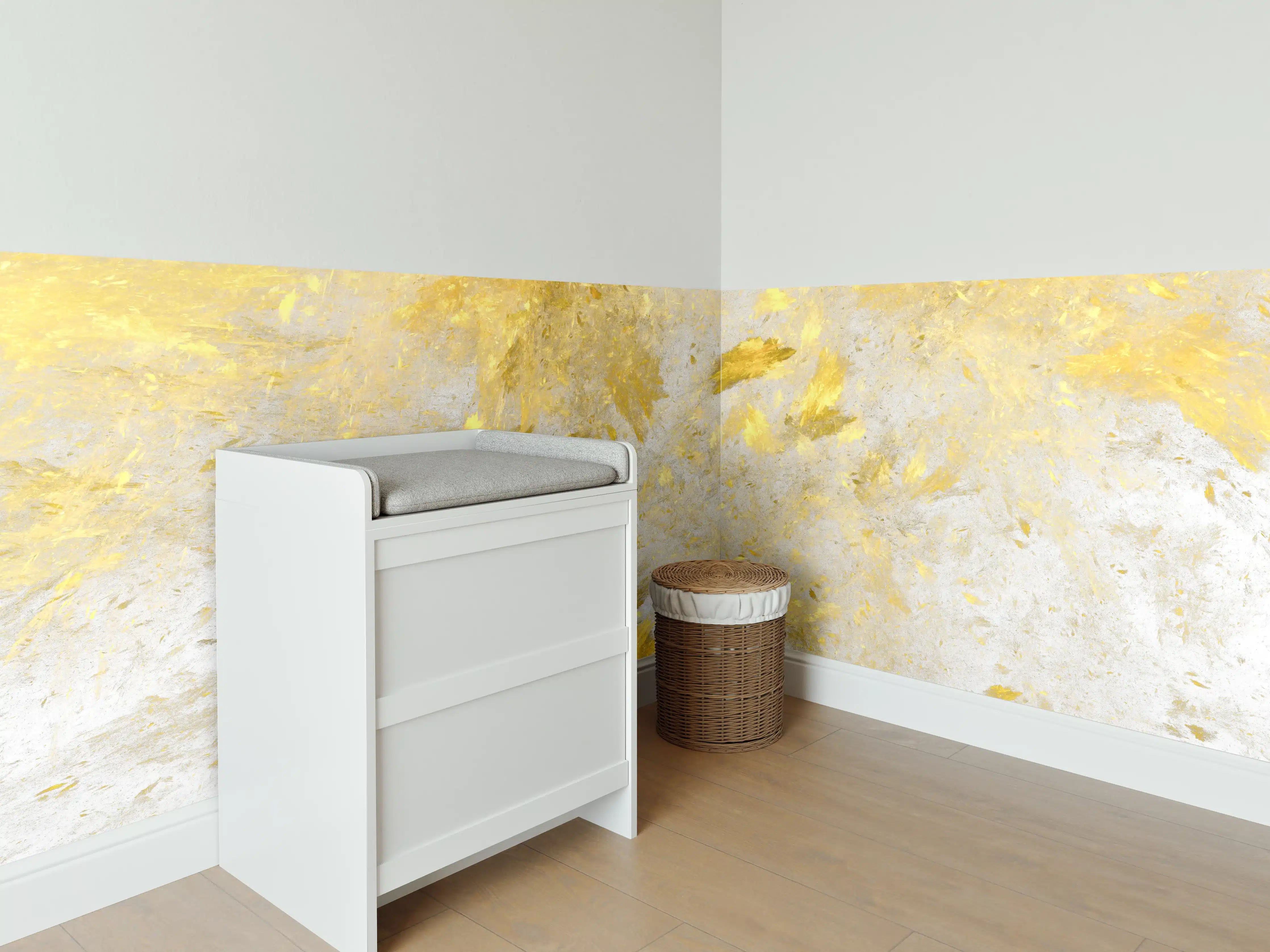 Babyzimmer Wandgestaltung - Goldene Akzente auf hellem Hintergrund