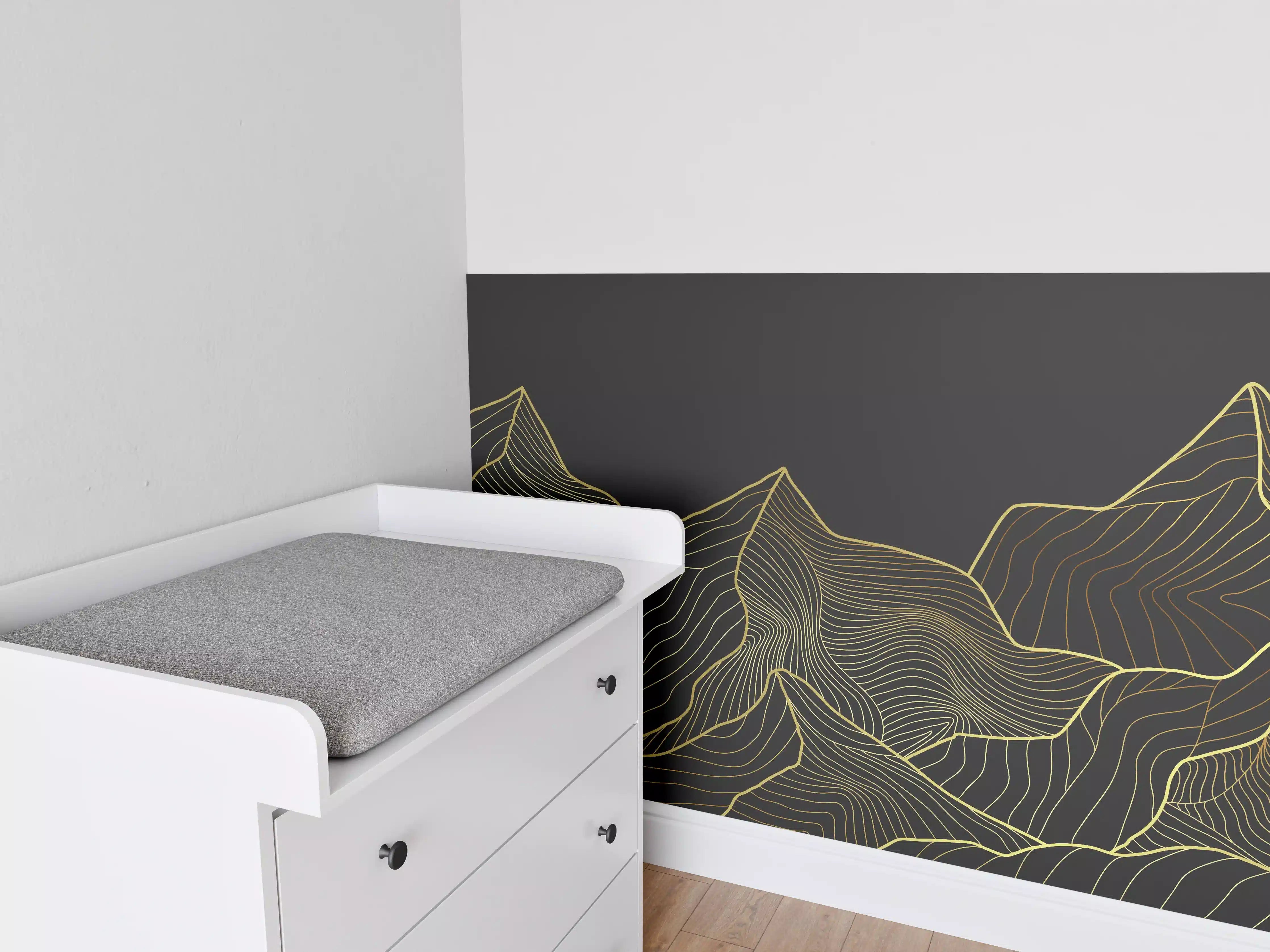 Babyzimmer Wandgestaltung - Goldene Berglinien auf Schwarz