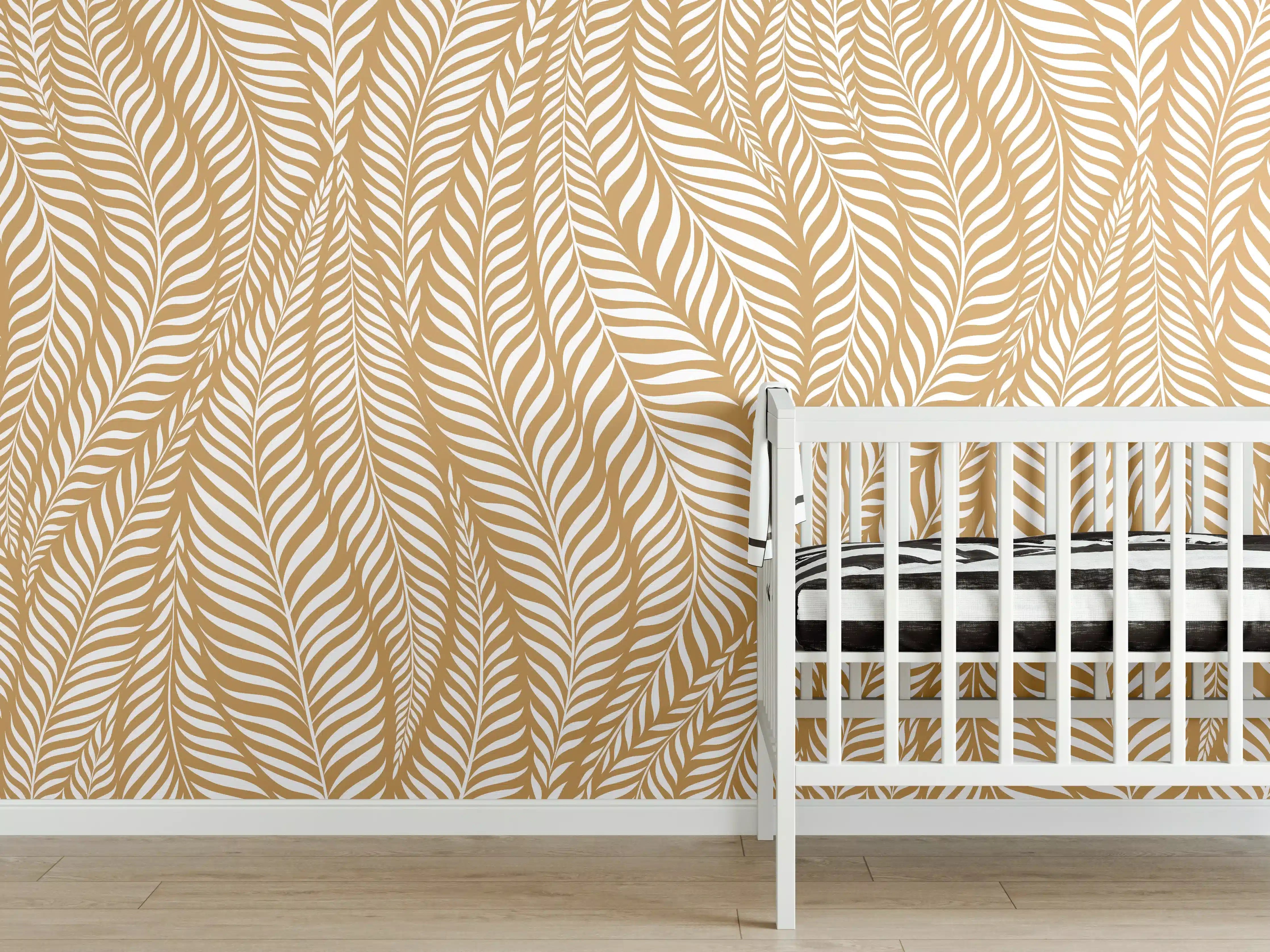 Babyzimmer Wandgestaltung - Goldene Blätter-Muster