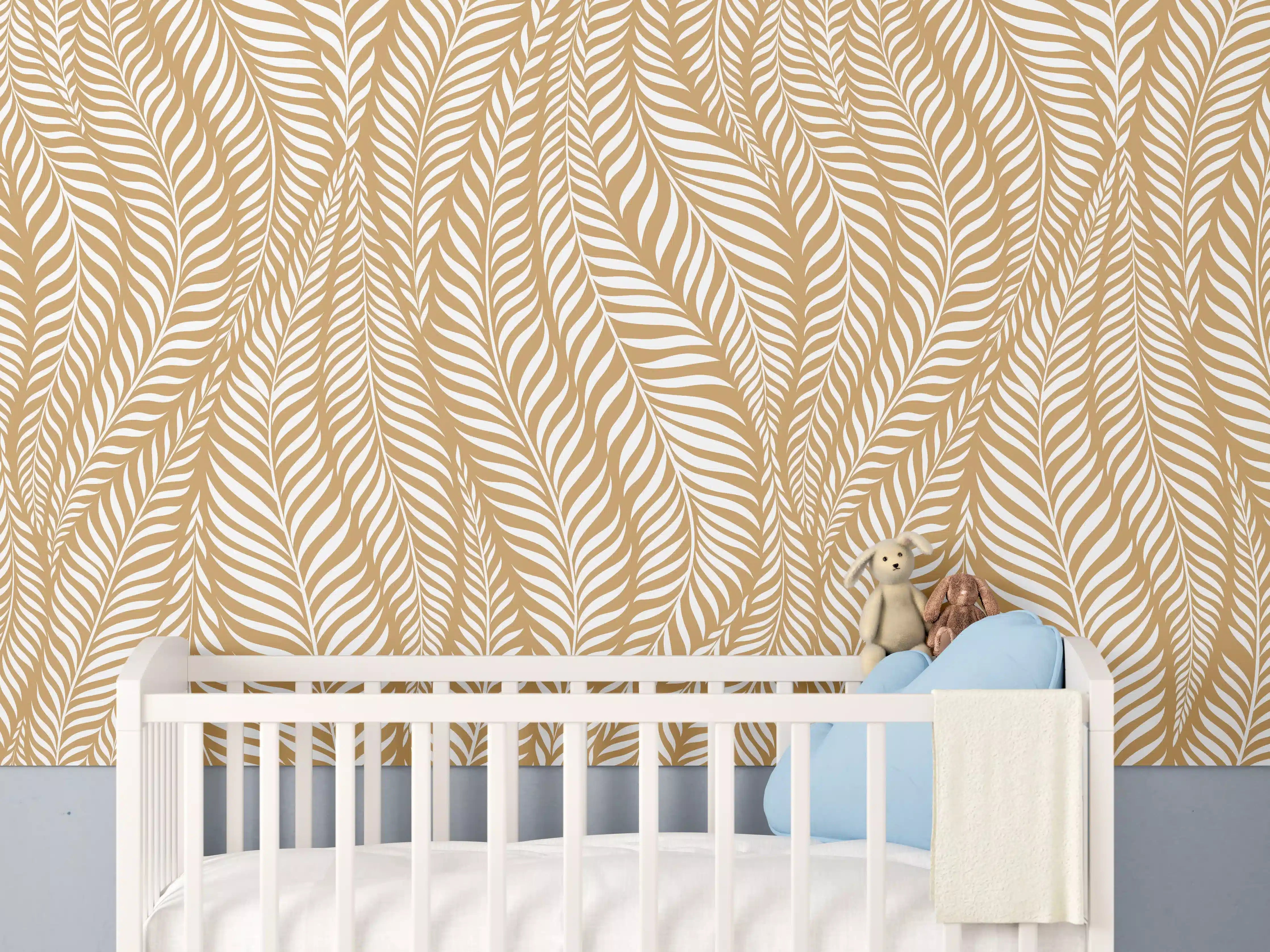 Babyzimmer Wandgestaltung - Goldene Blätter-Muster