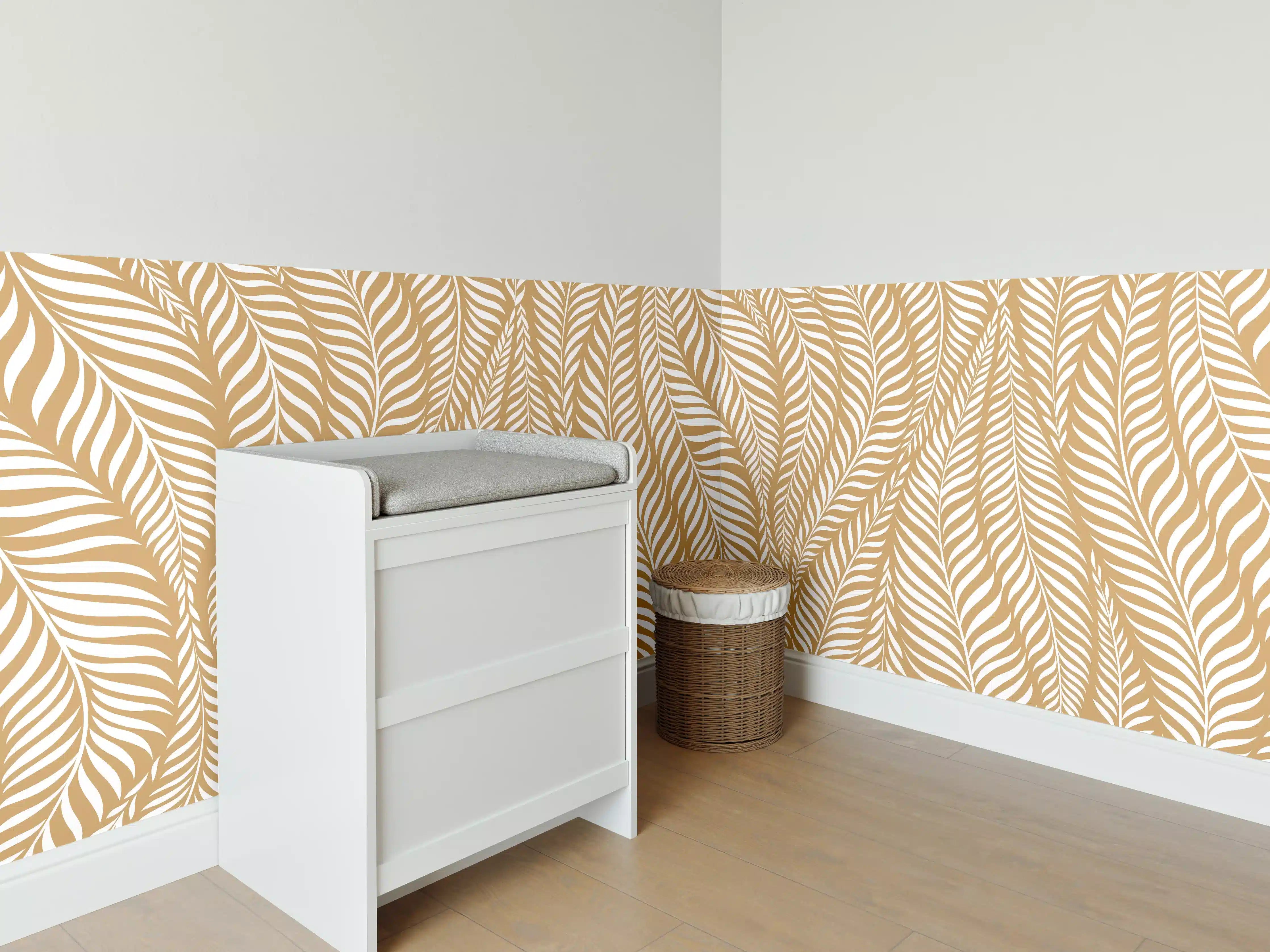 Babyzimmer Wandgestaltung - Goldene Blätter-Muster
