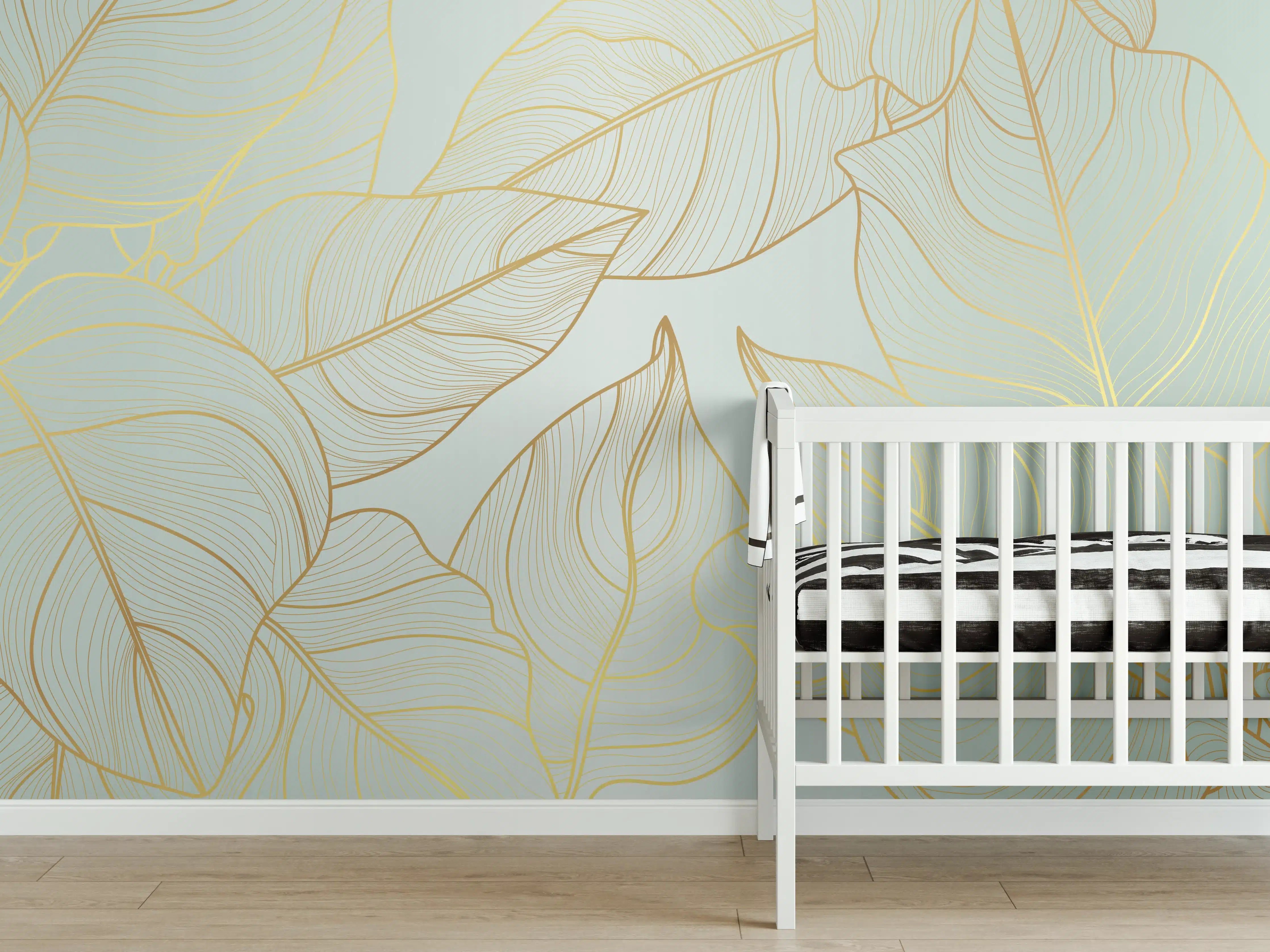 Babyzimmer Wandgestaltung - Goldene Blätter auf Hellgelb