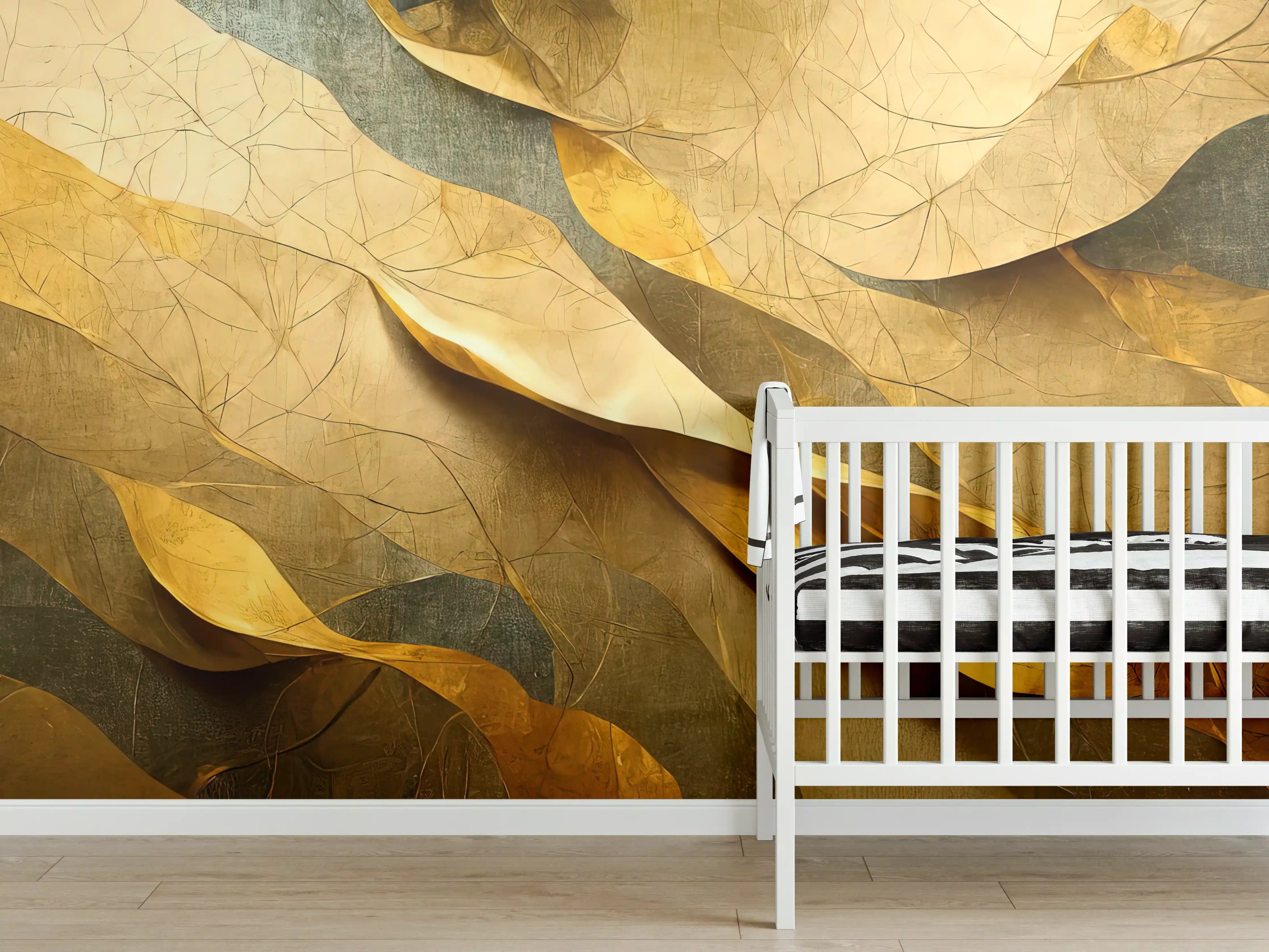 Babyzimmer Wandgestaltung - Goldene Blätter in natürlichem Licht
