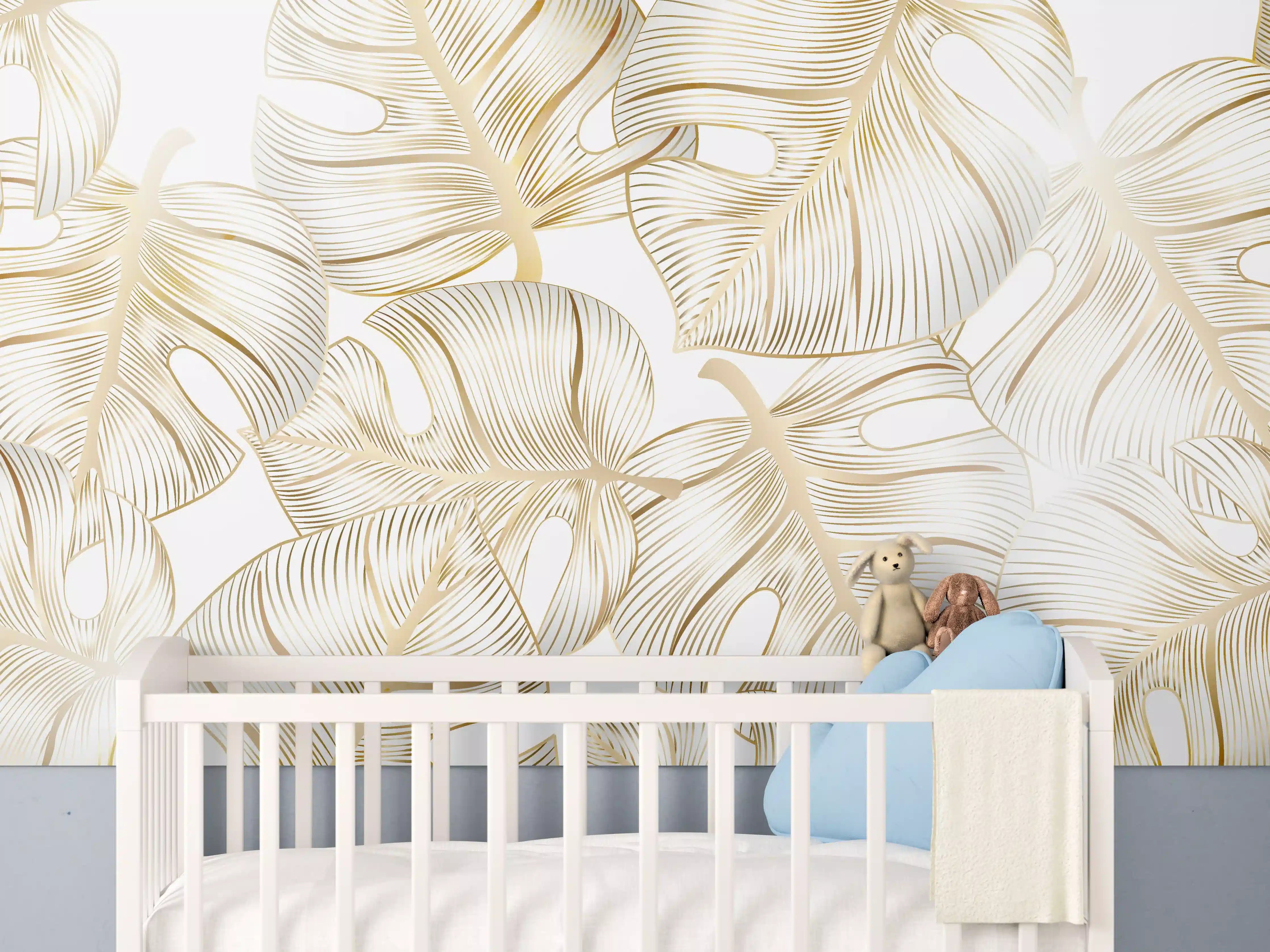 Babyzimmer Wandgestaltung - Goldene Blattadern Struktur