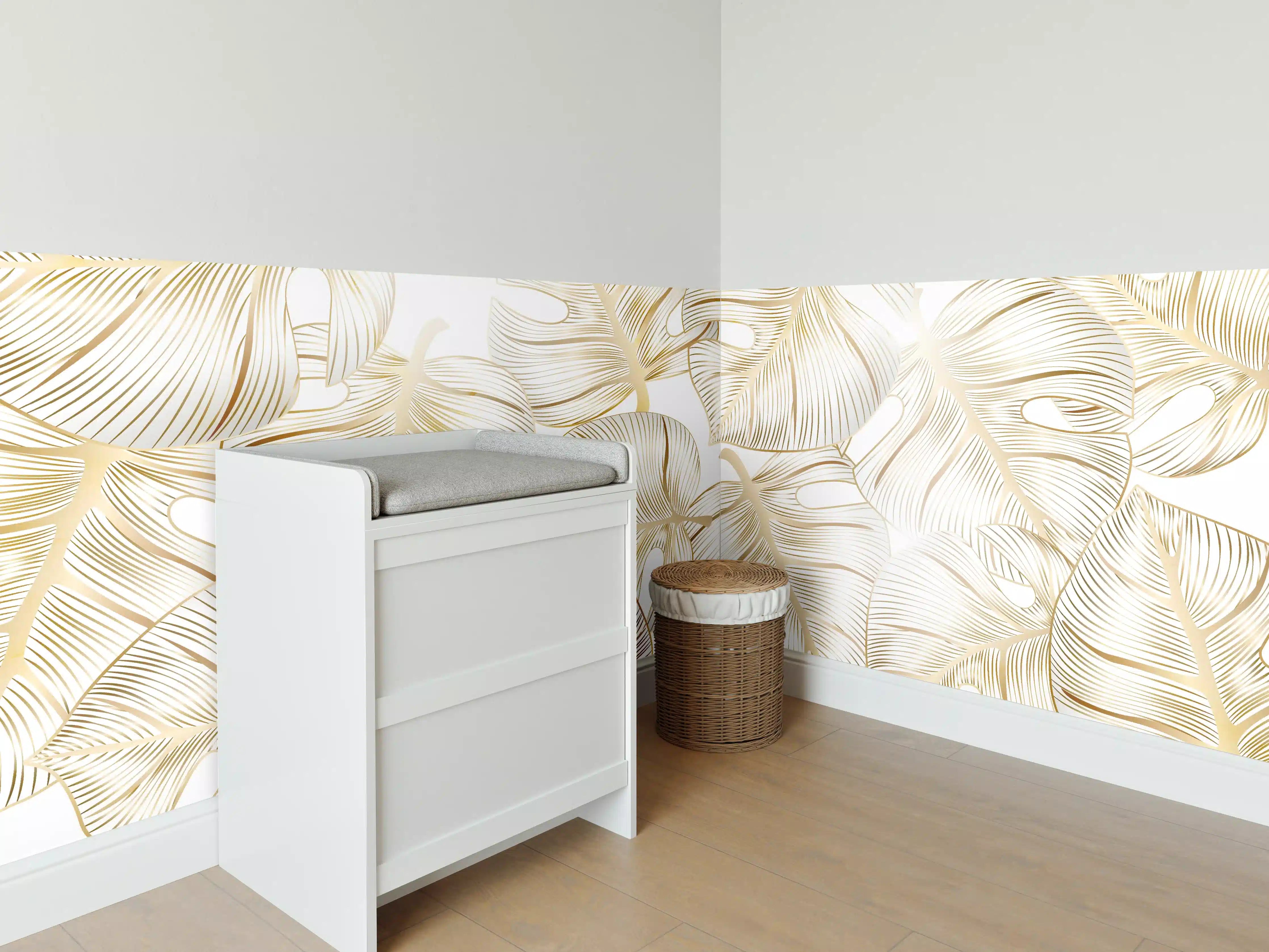 Babyzimmer Wandgestaltung - Goldene Blattadern Struktur