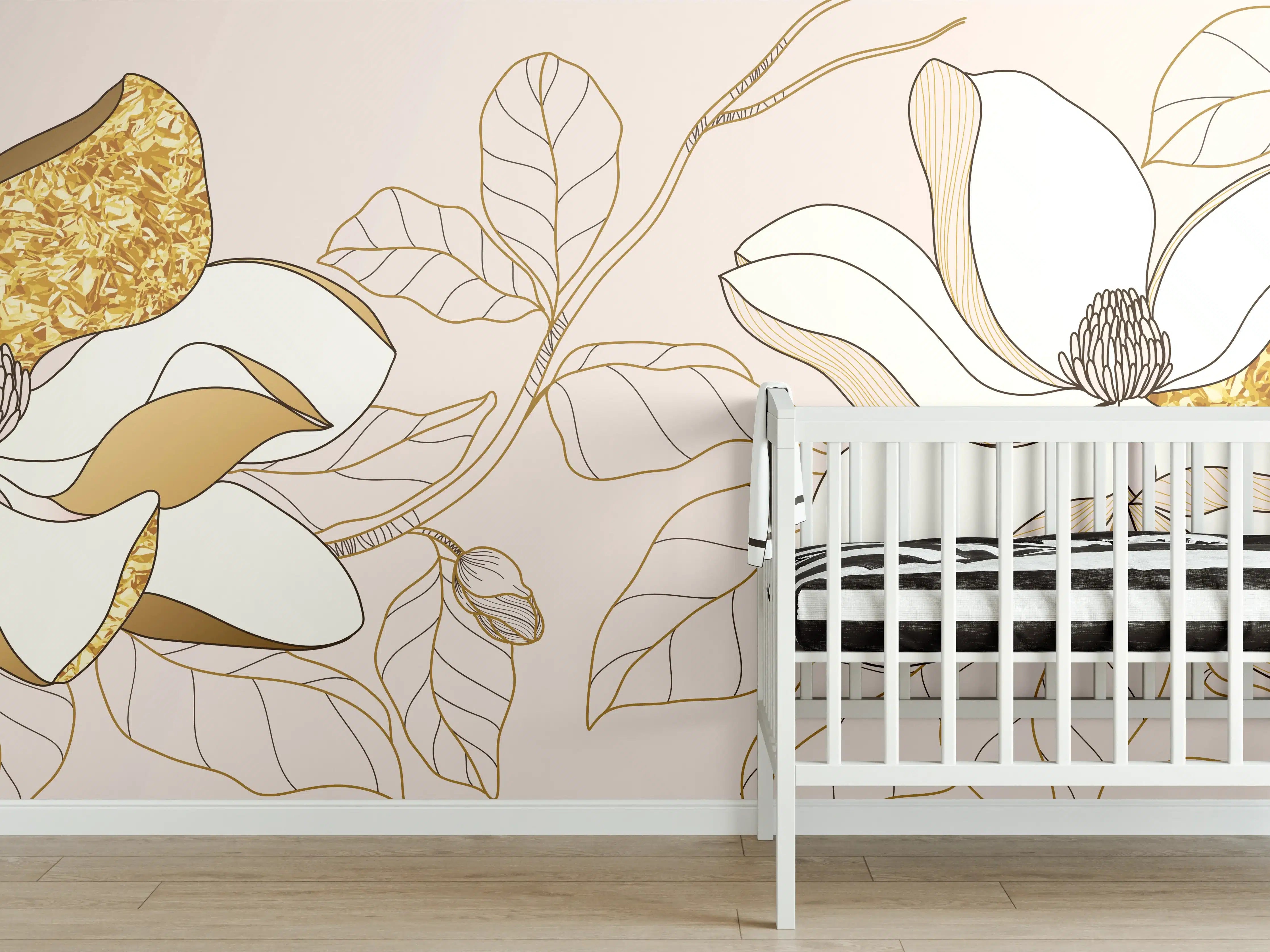 Babyzimmer Wandgestaltung - Goldene Blumenmuster Illustration