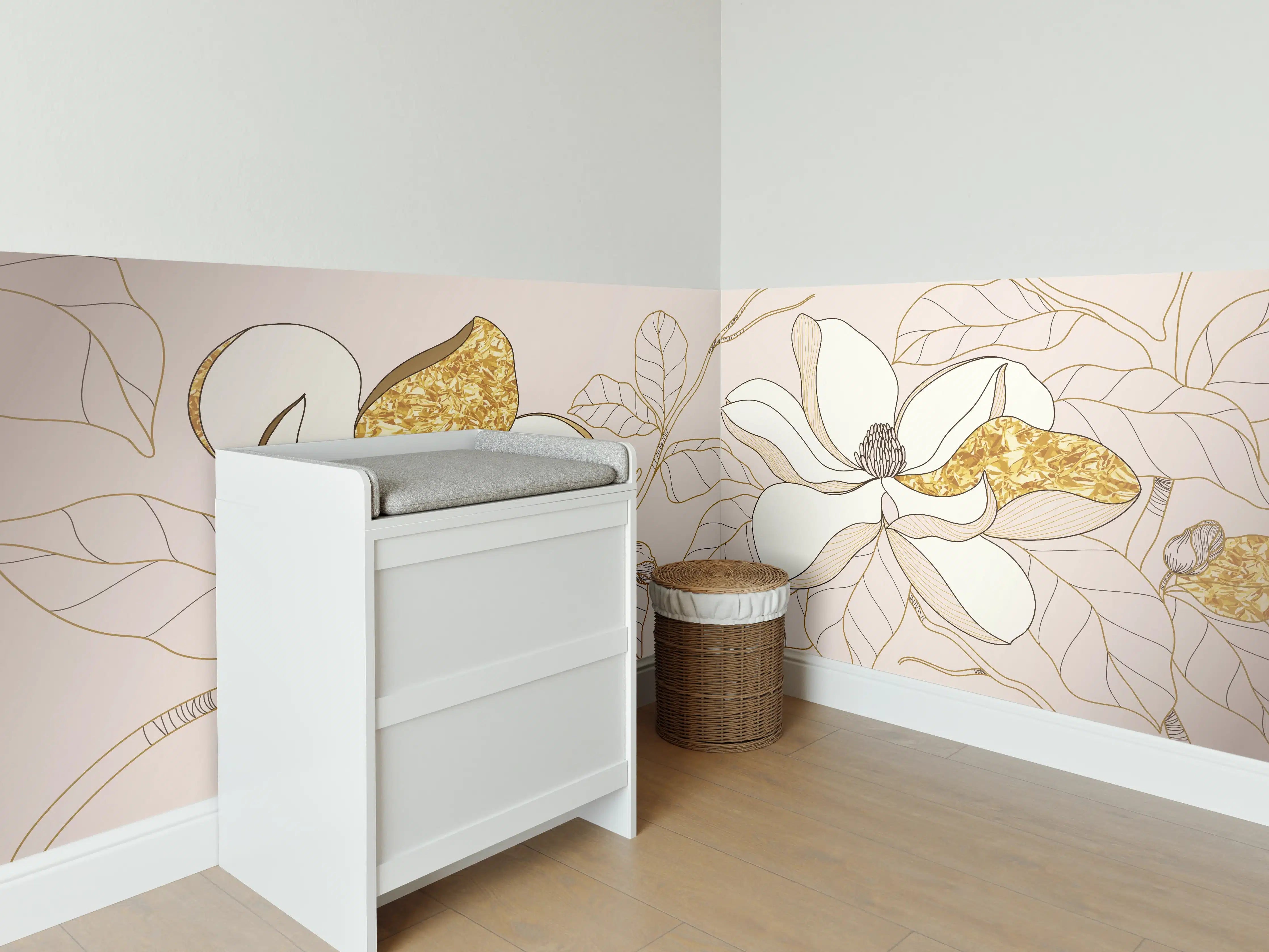 Babyzimmer Wandgestaltung - Goldene Blumenmuster Illustration