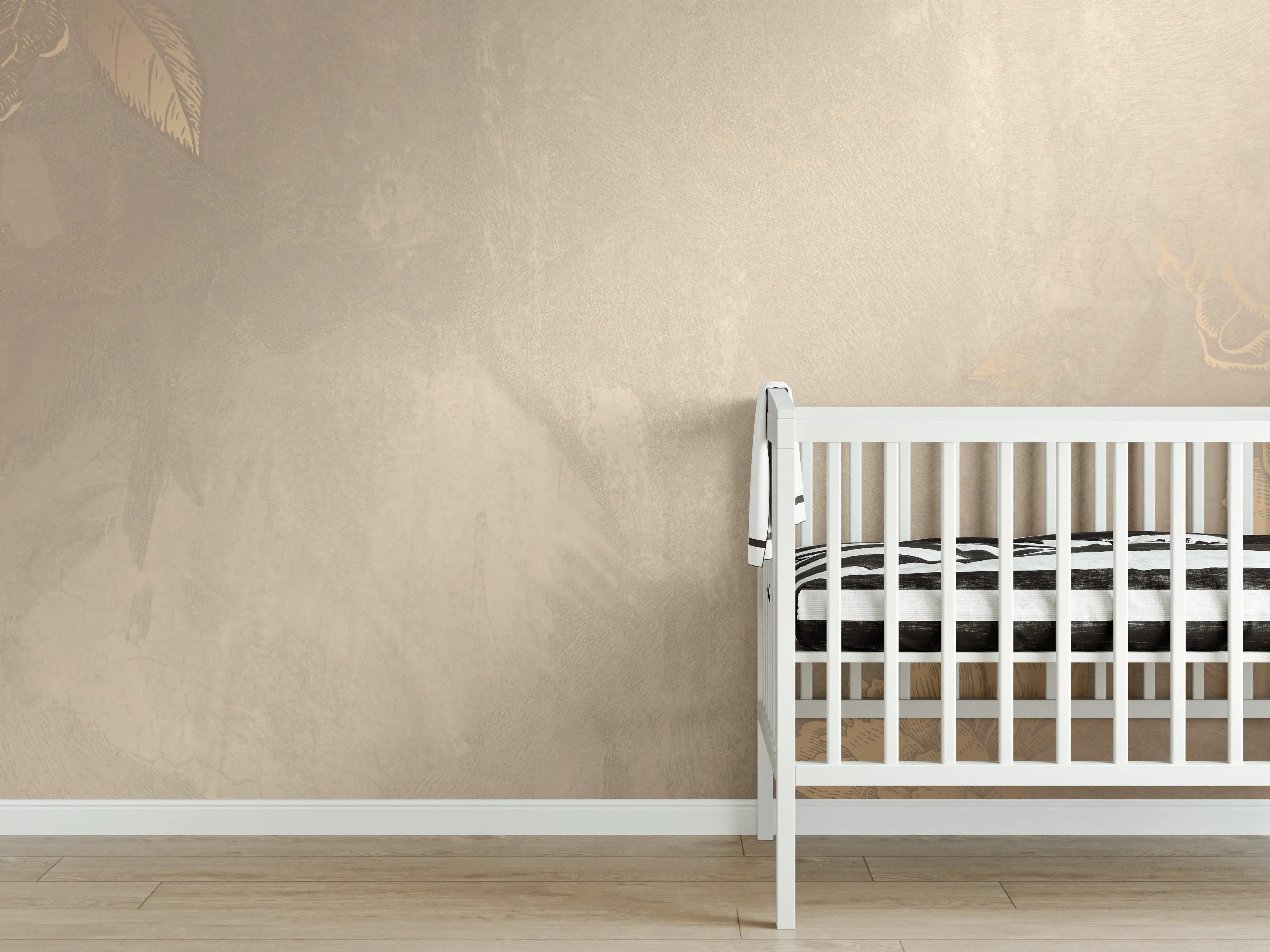 Babyzimmer Wandgestaltung - Goldene Blumenmuster-Wandgestaltung