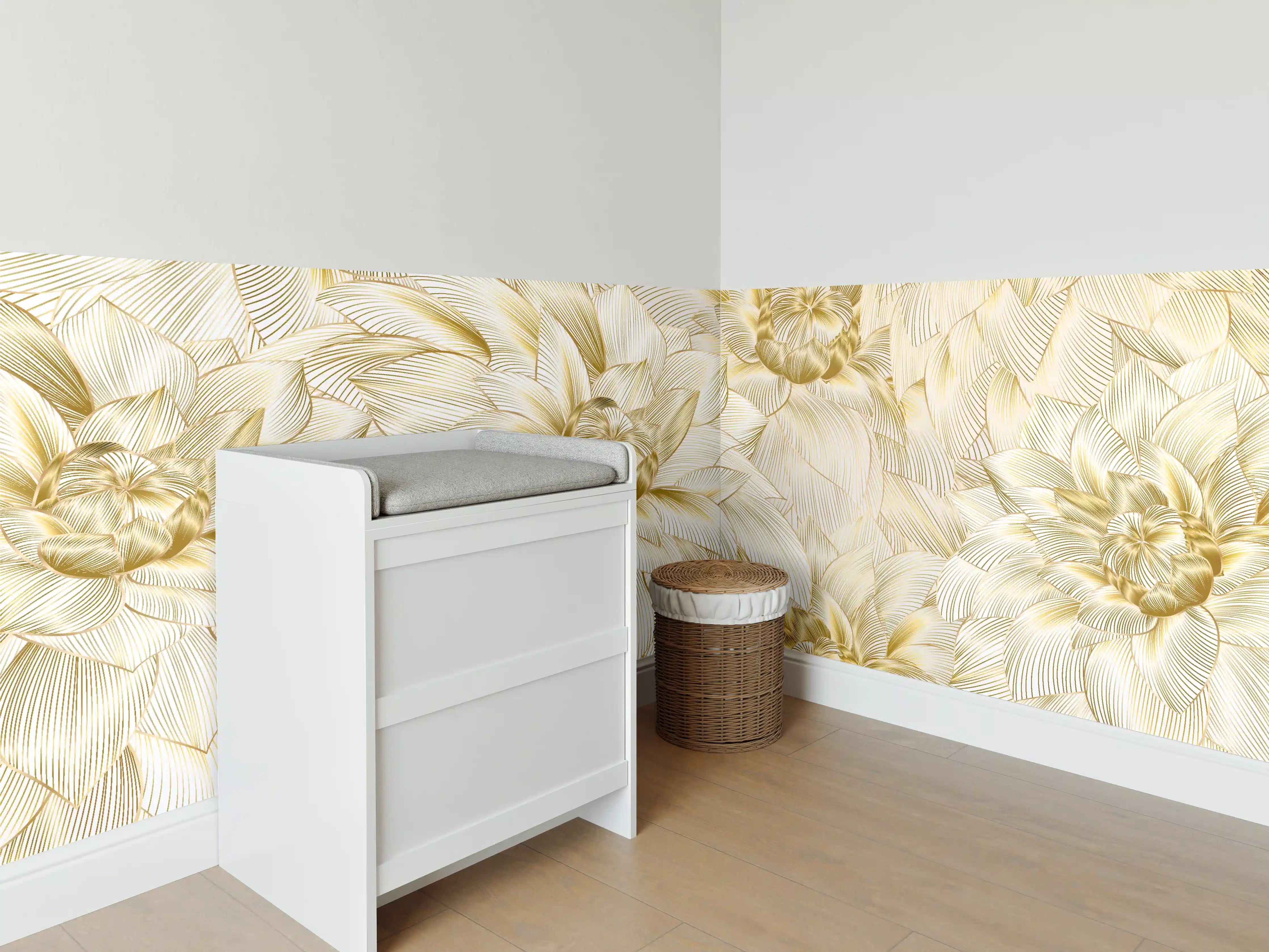 Babyzimmer Wandgestaltung - Goldene Blumenstruktur Design