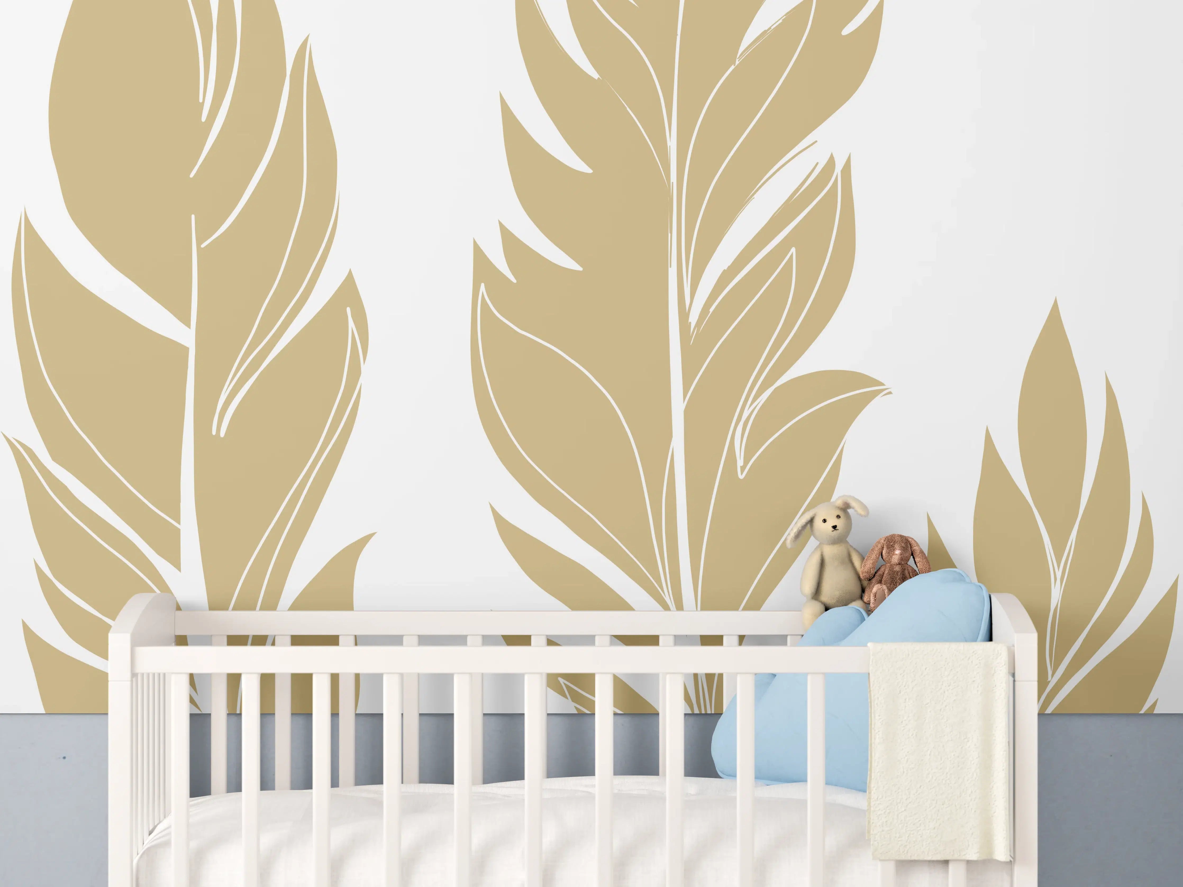 Babyzimmer Wandgestaltung - Goldene Feder Illustration