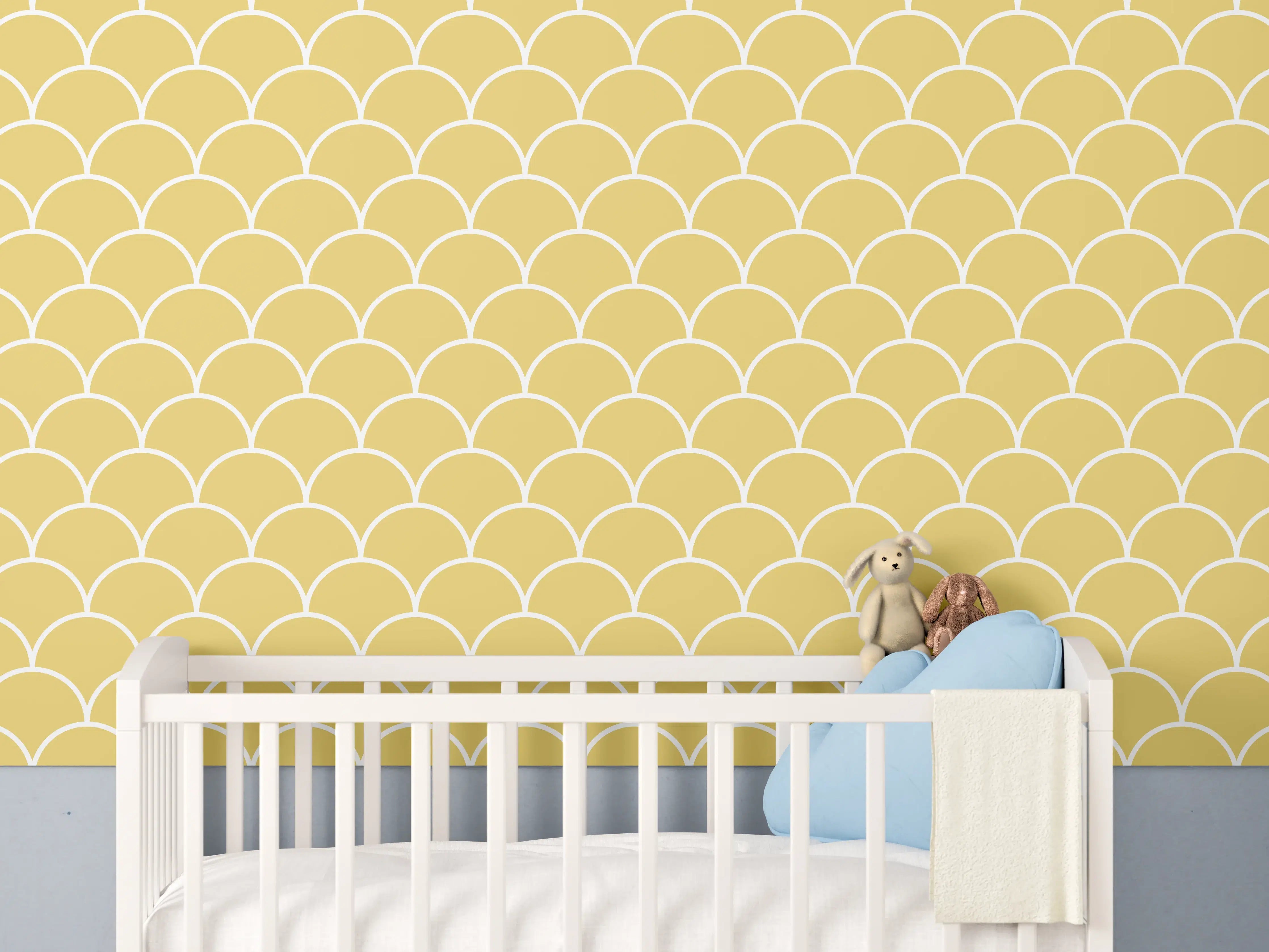 Babyzimmer Wandgestaltung - Goldene Fischschuppen Muster