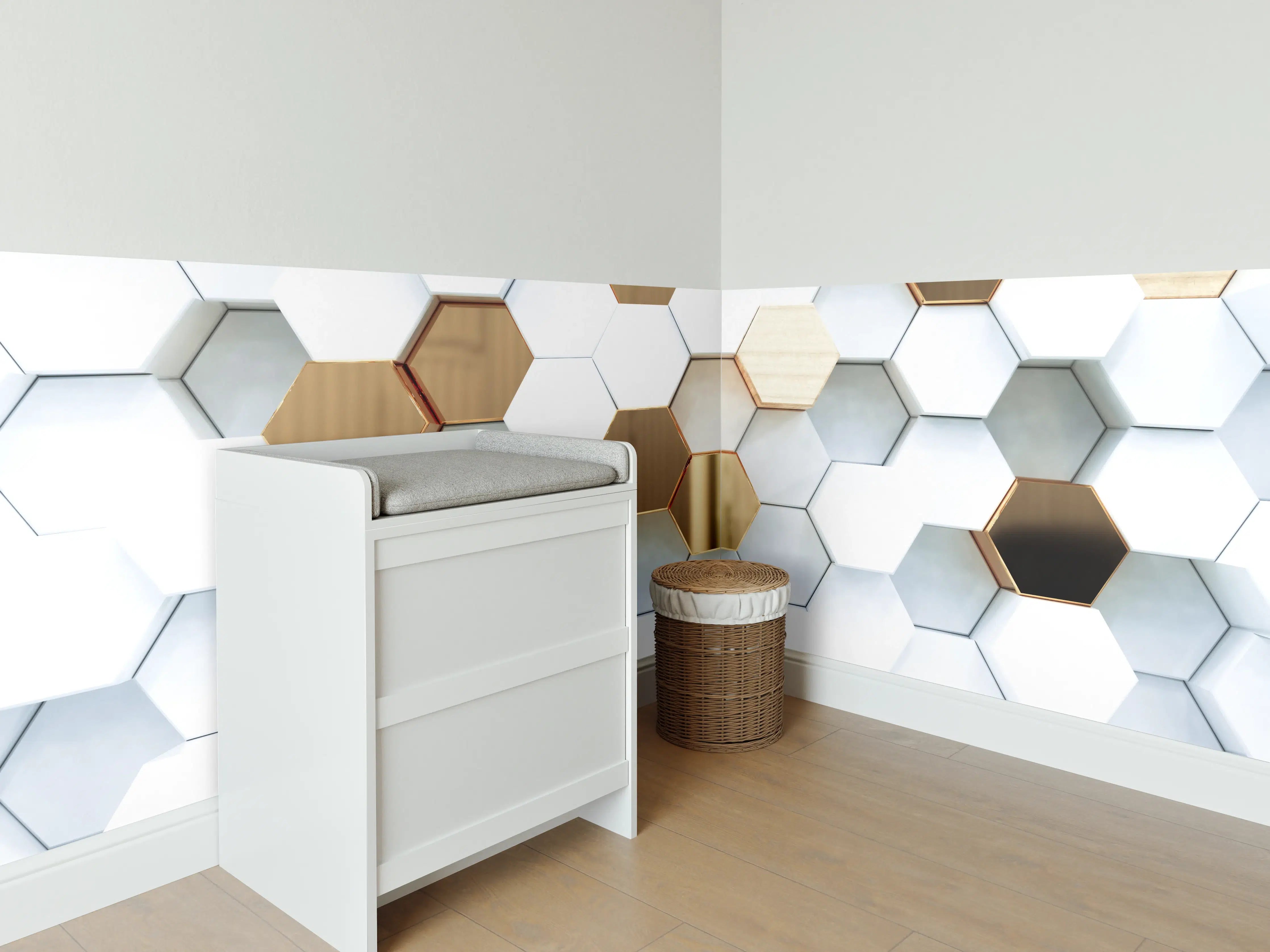 Babyzimmer Wandgestaltung - Goldene Hexagon Luxusstruktur