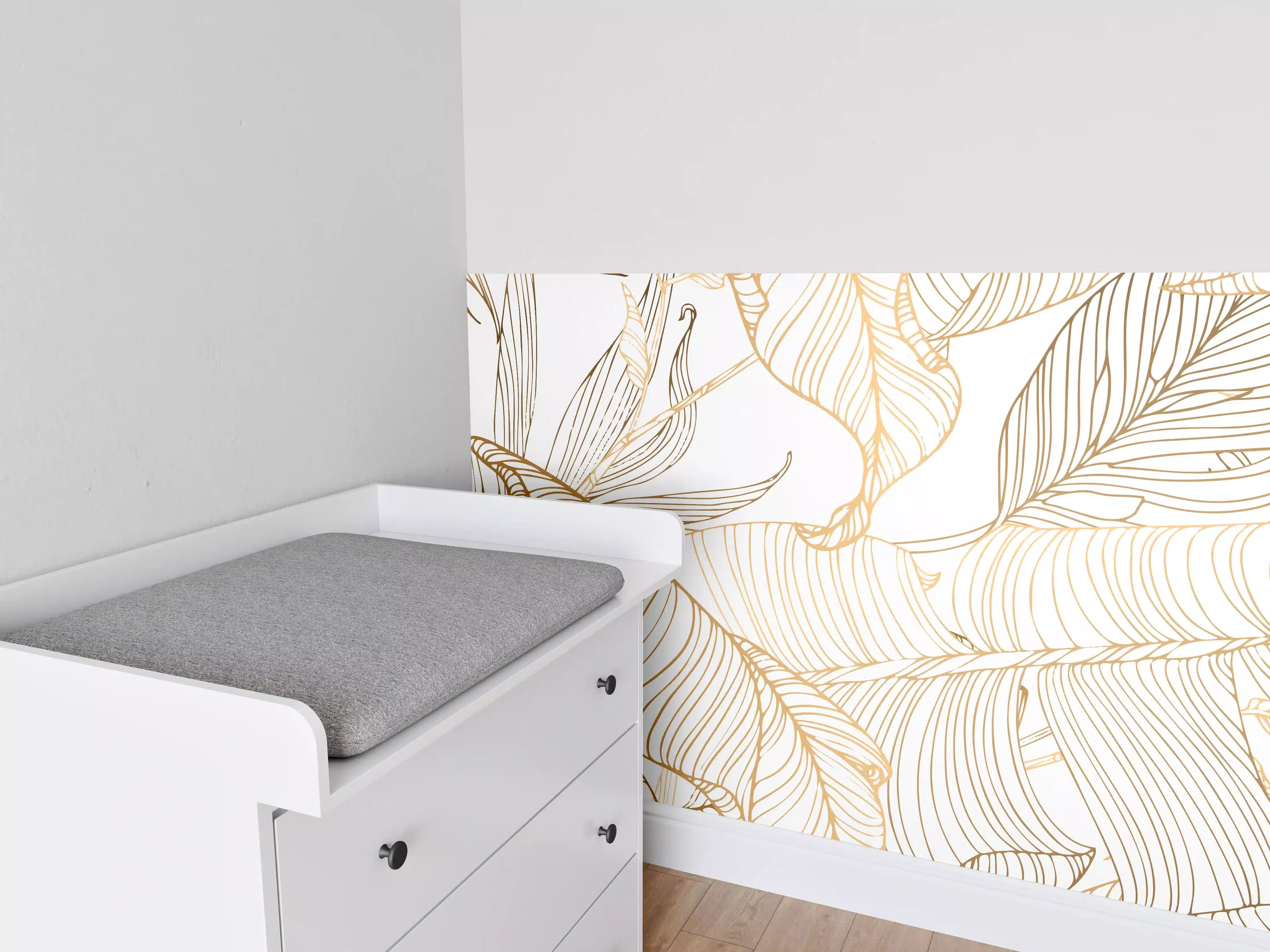 Babyzimmer Wandgestaltung - Goldene Lineart Blattmuster Kunst
