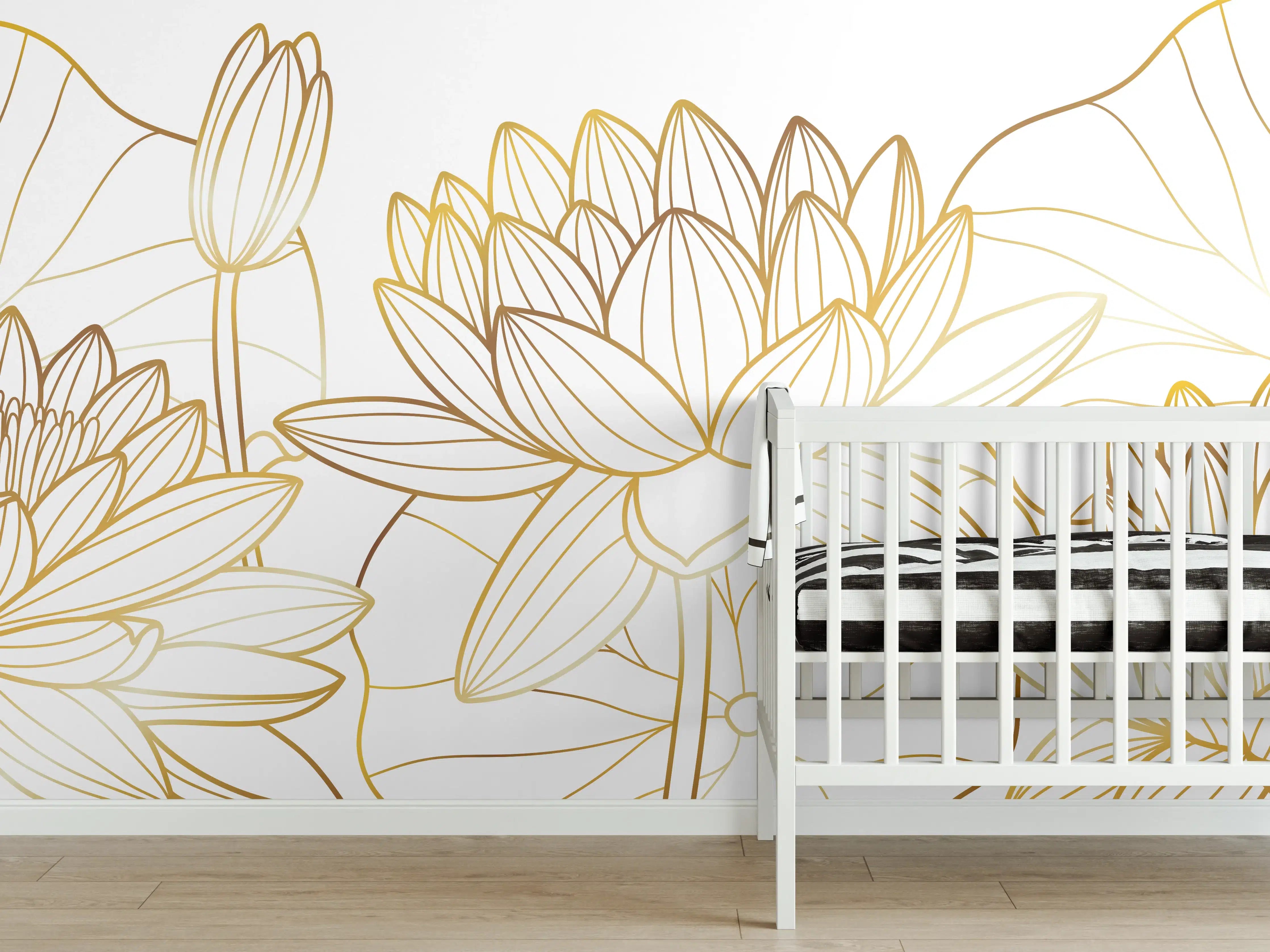 Babyzimmer Wandgestaltung - Goldene Lotusblüte Zeichnung