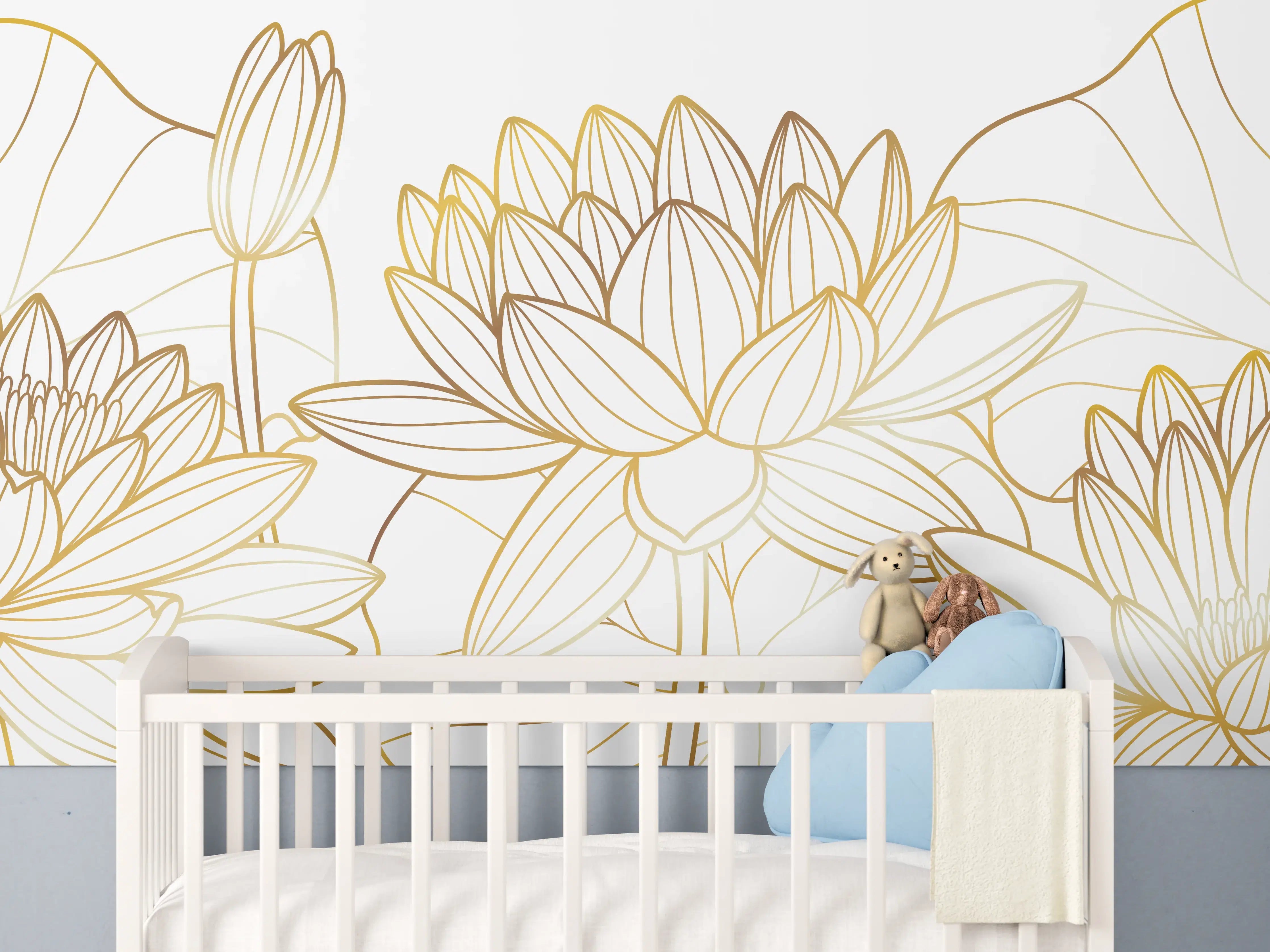 Babyzimmer Wandgestaltung - Goldene Lotusblüte Zeichnung