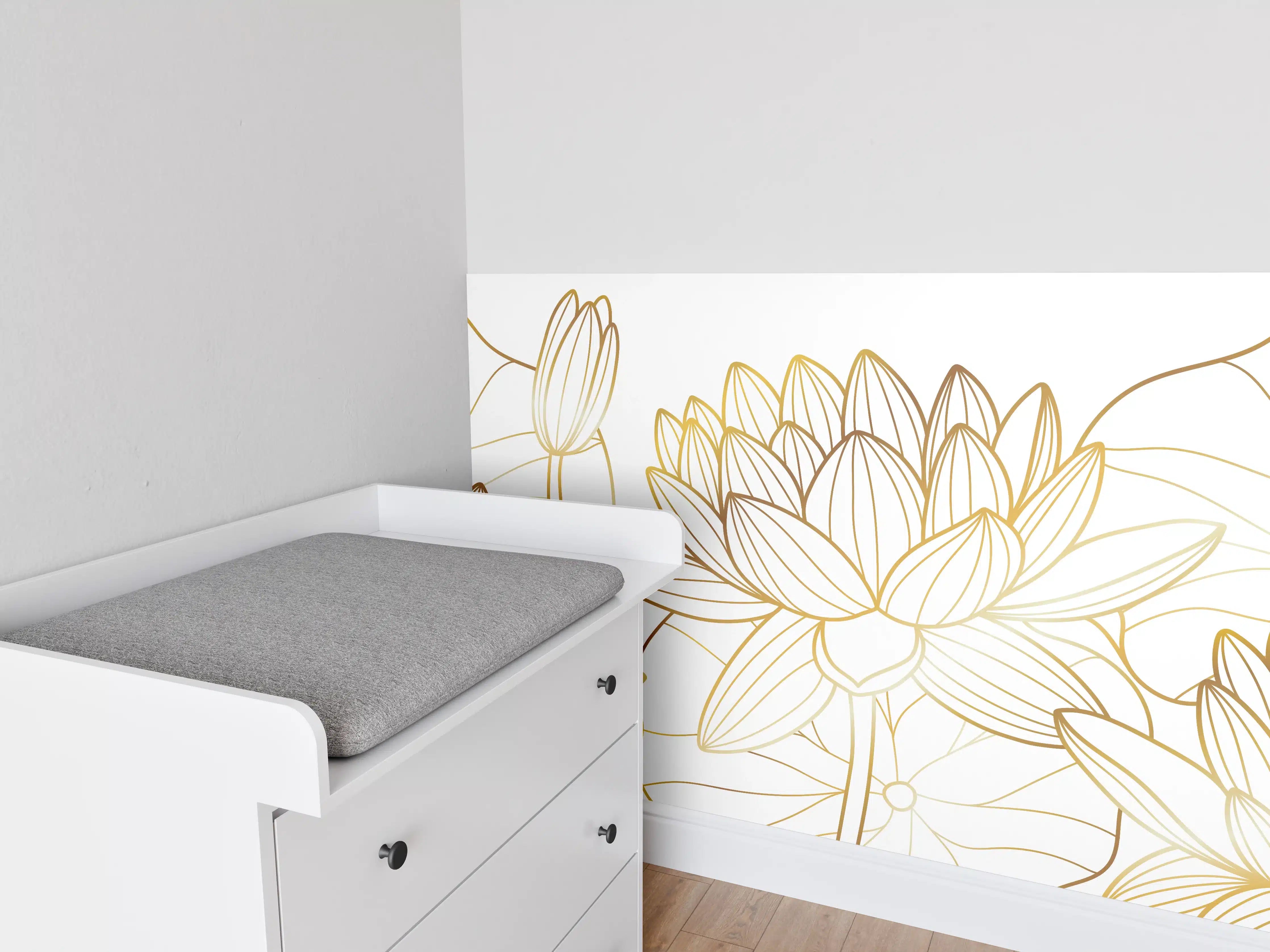 Babyzimmer Wandgestaltung - Goldene Lotusblüte Zeichnung