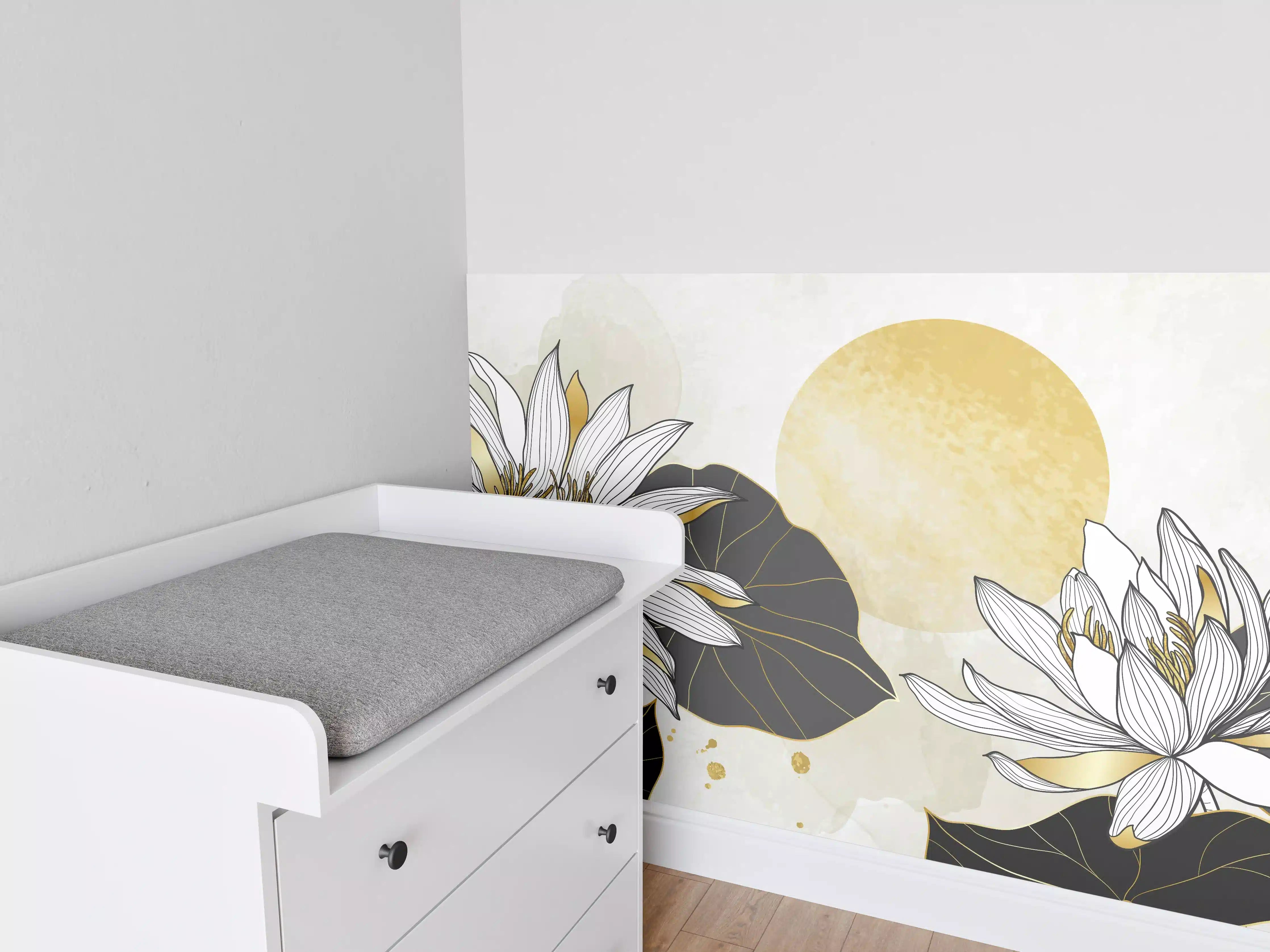 Babyzimmer Wandgestaltung - Goldene Lotusblüten Illustration