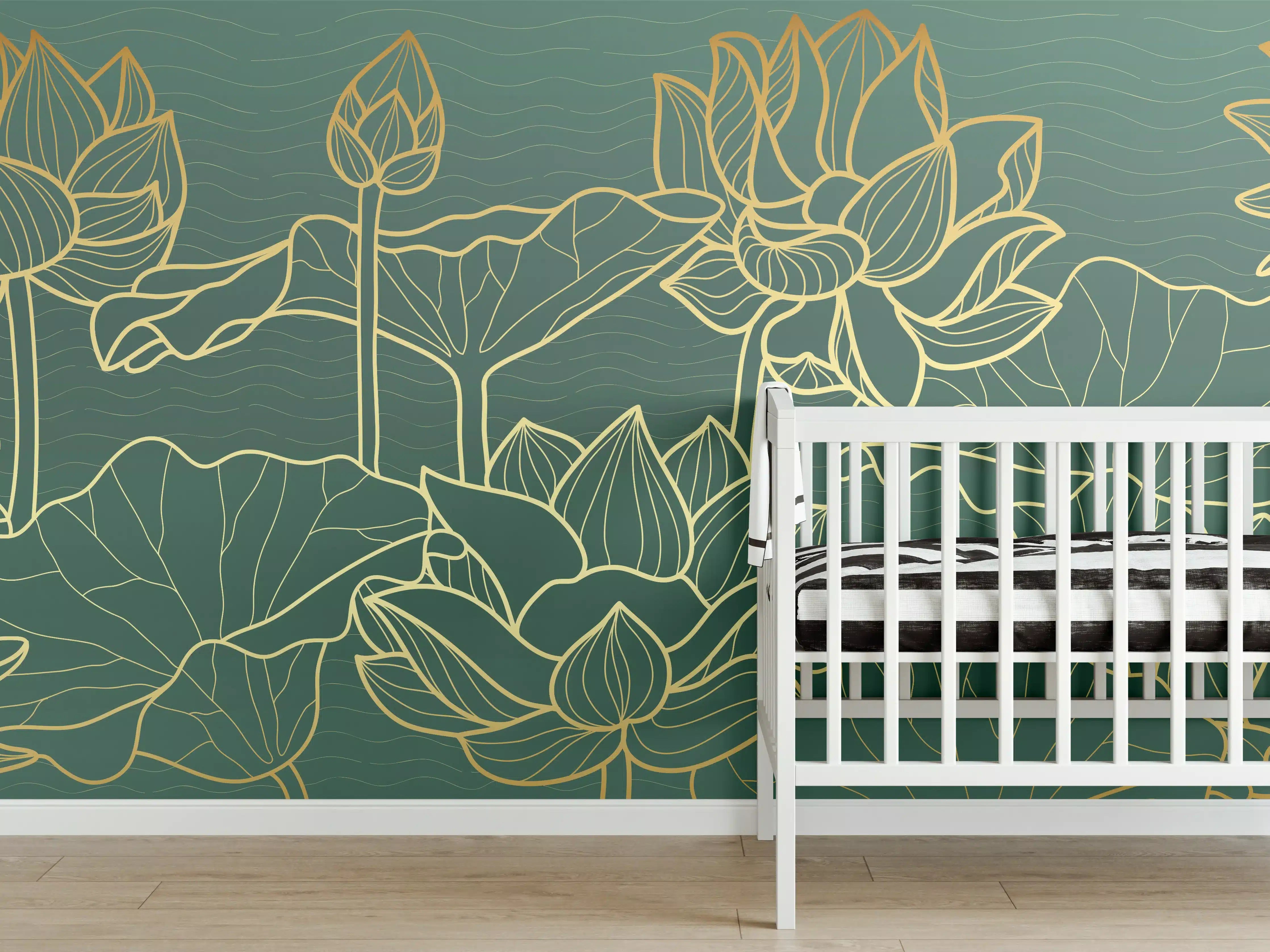 Babyzimmer Wandgestaltung - Goldene Lotusblumen Kunstwerk
